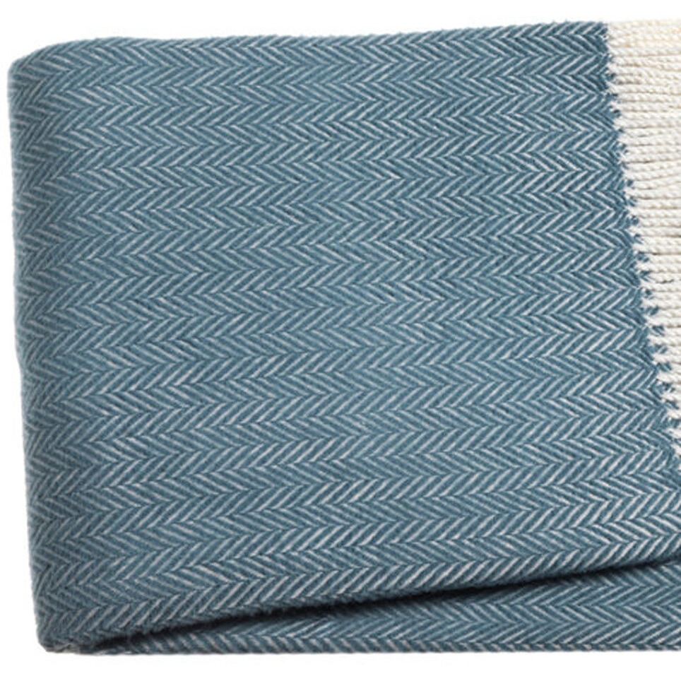 Aqua Blue And White Dreamy Soft Herringbone Throw Blanket