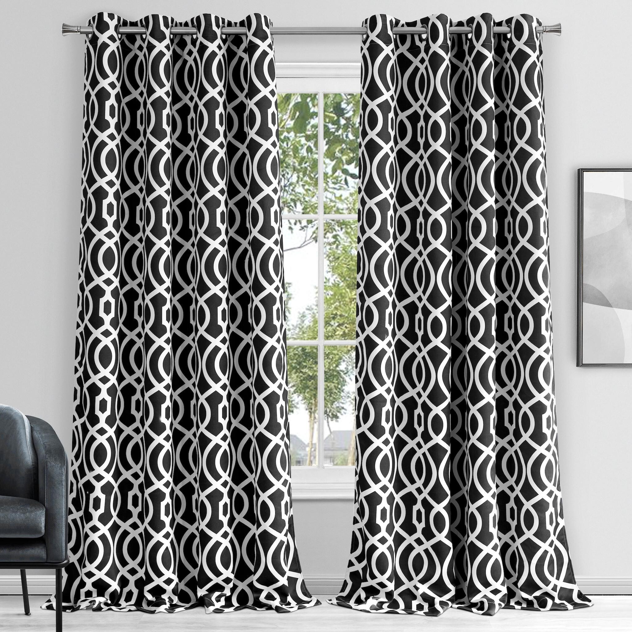 84"" Jet Black Trellis Black Out Window Curtain Panel