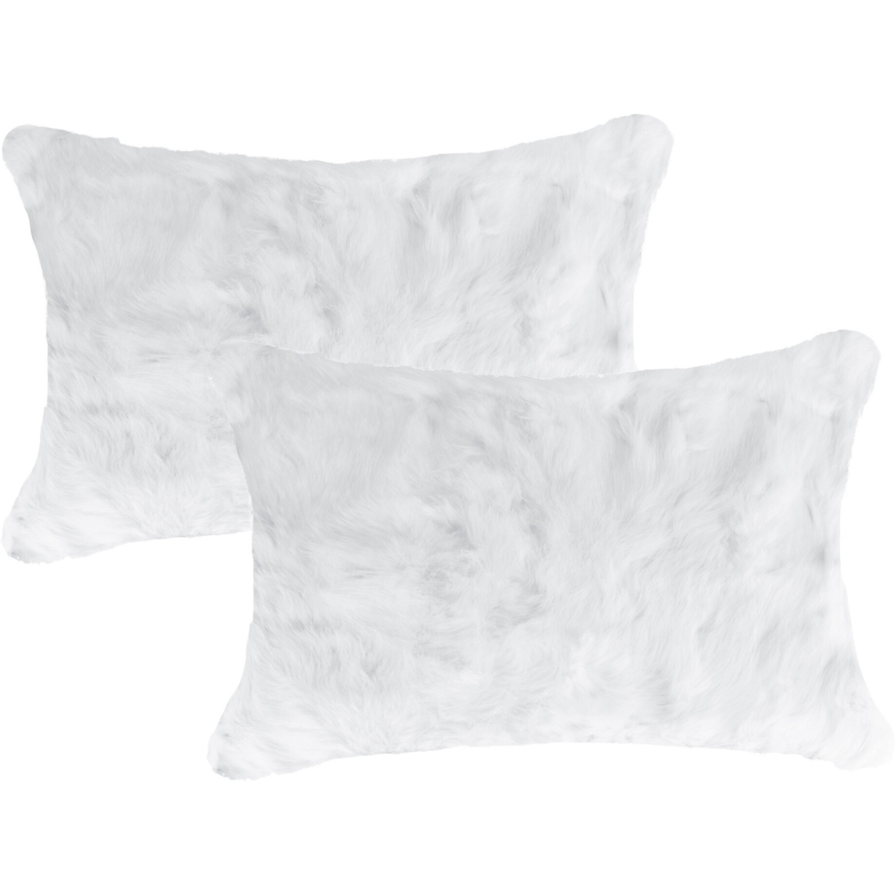 Set Of Two 12"" X 20"" White Rabbit Natural Fur Throw Pillows