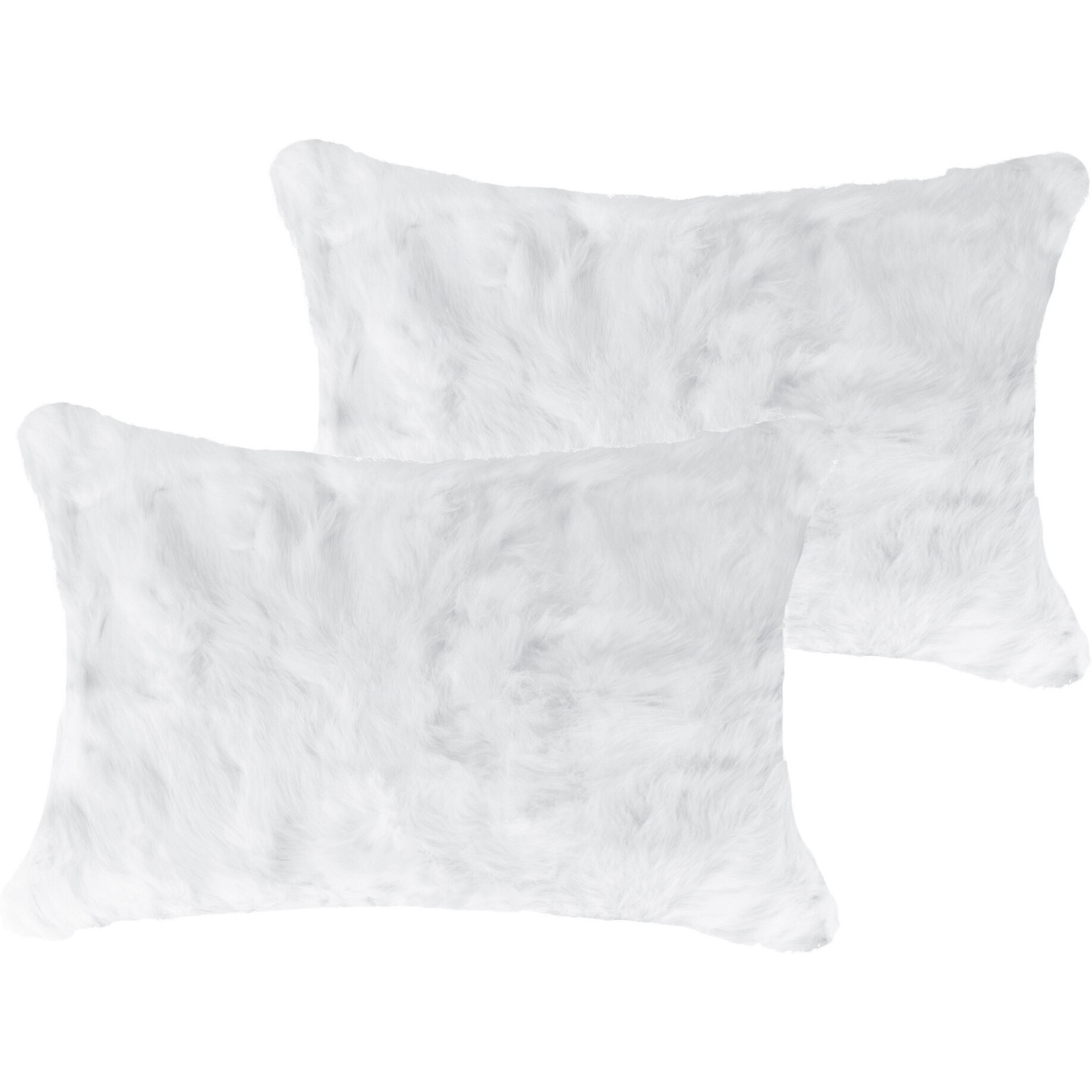 Set Of Two 12"" X 20"" White Rabbit Natural Fur Throw Pillows