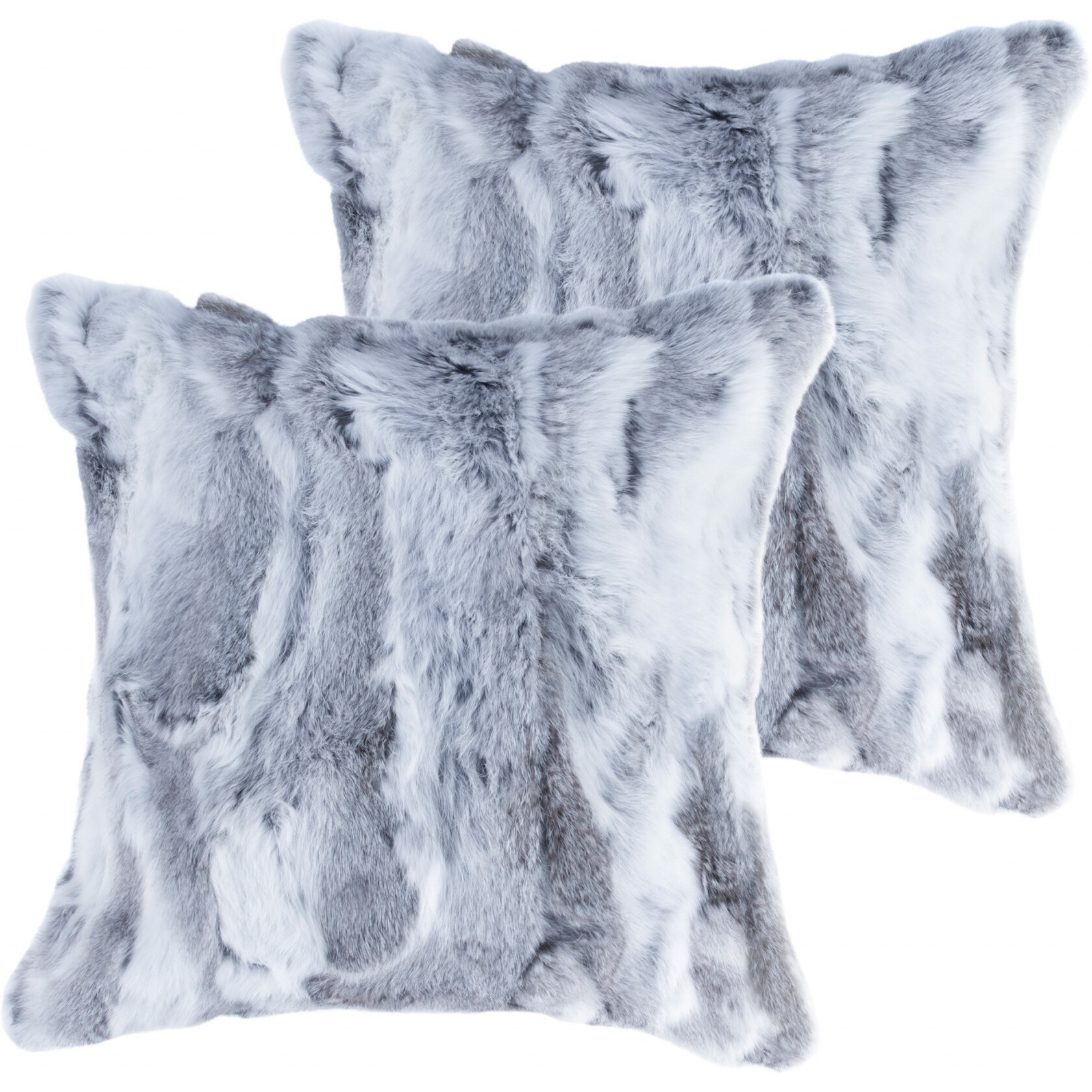 Set Of Two 18"" Grey Rabbit Natural Fur Throw Pillows