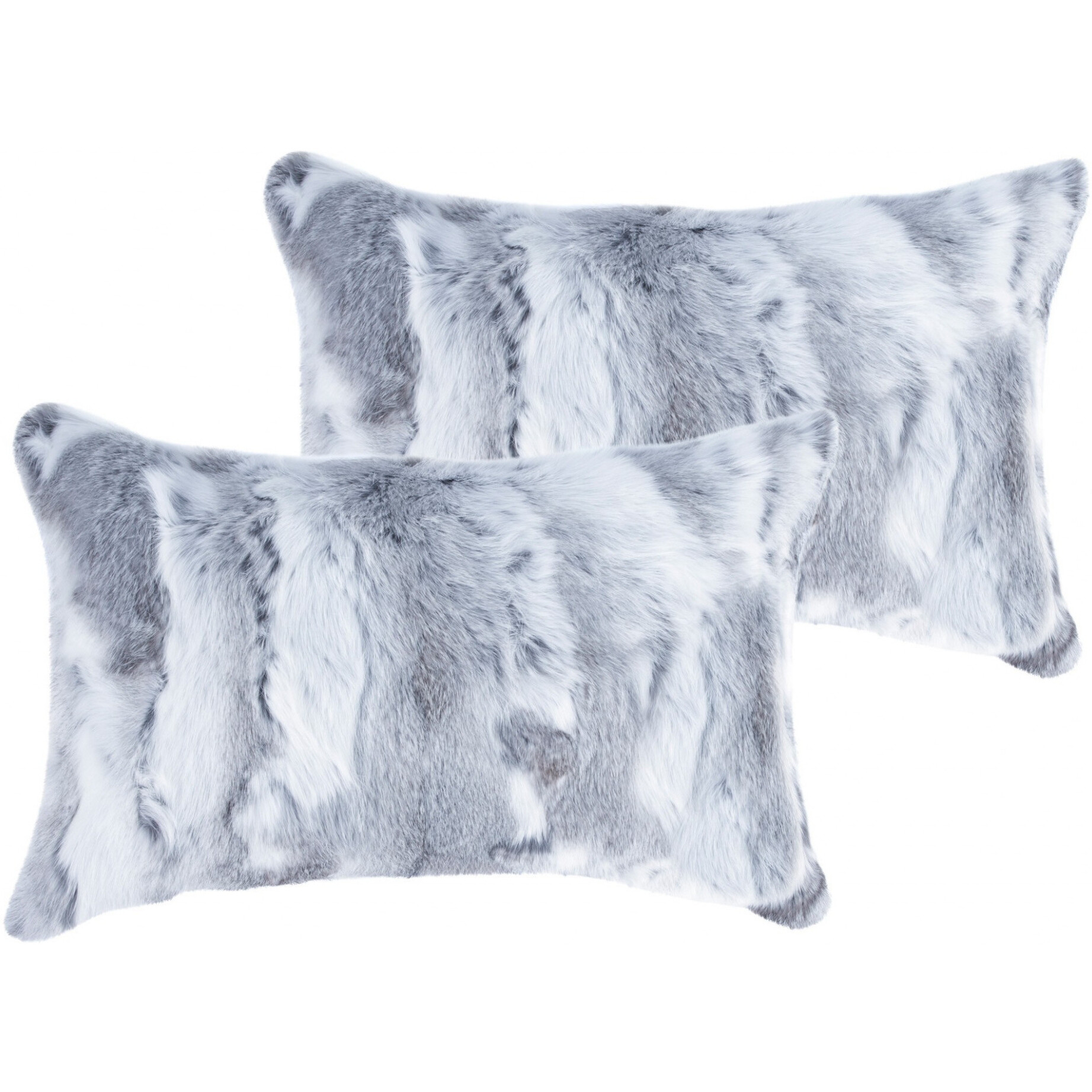 Set Of Two 12"" X 20"" Grey Rabbit  Natural Fur Throw Pillows