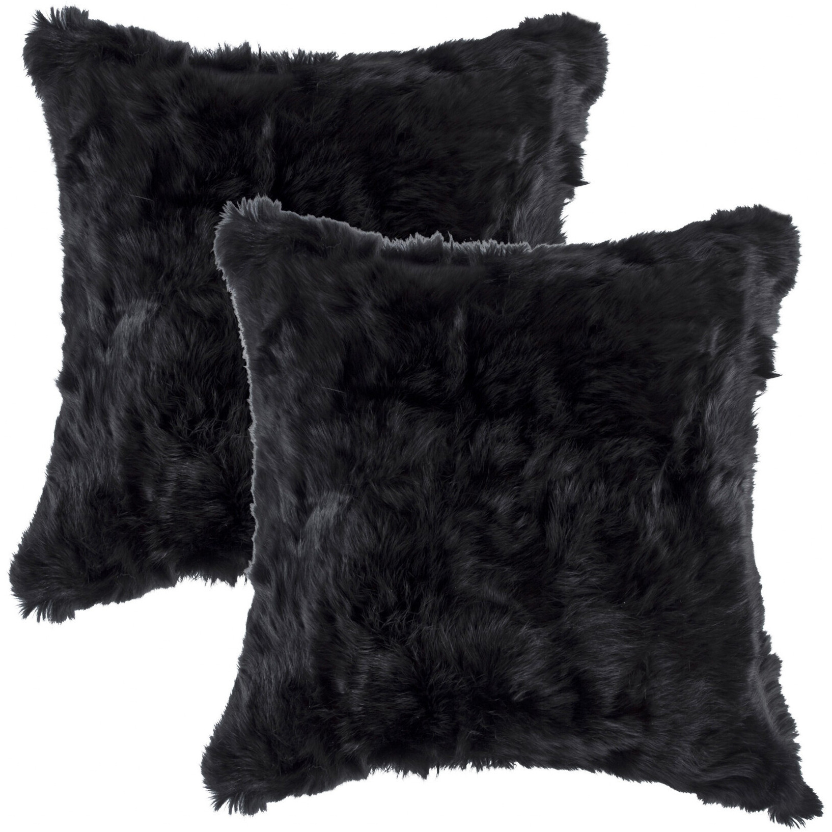Set Of Two 18"" X 18"" Black Rabbit Natural Fur Animal Print Throw Pillows