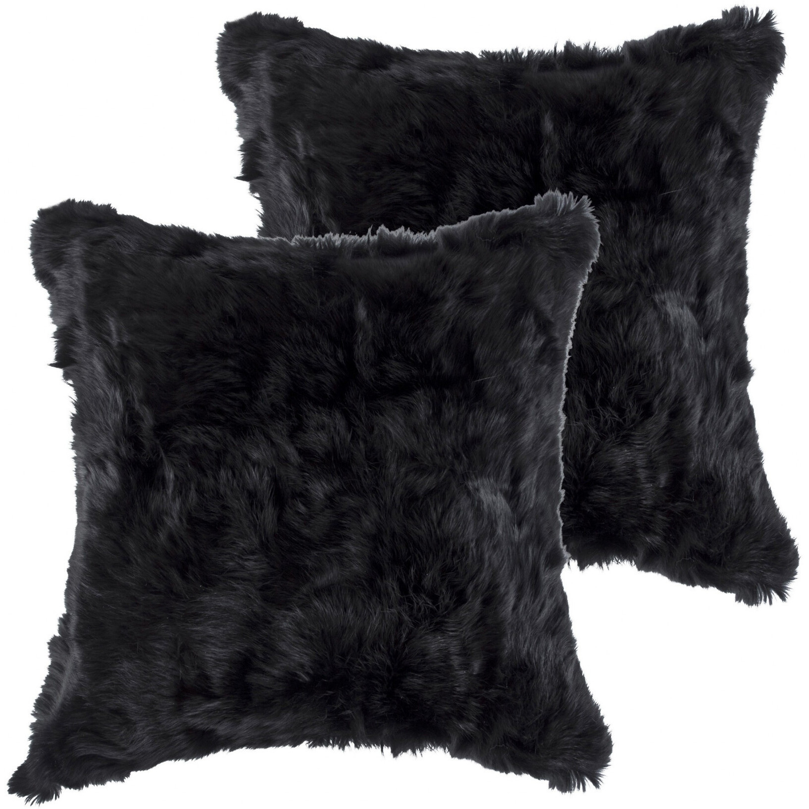 Set Of Two 18"" X 18"" Black Rabbit Natural Fur Animal Print Throw Pillows