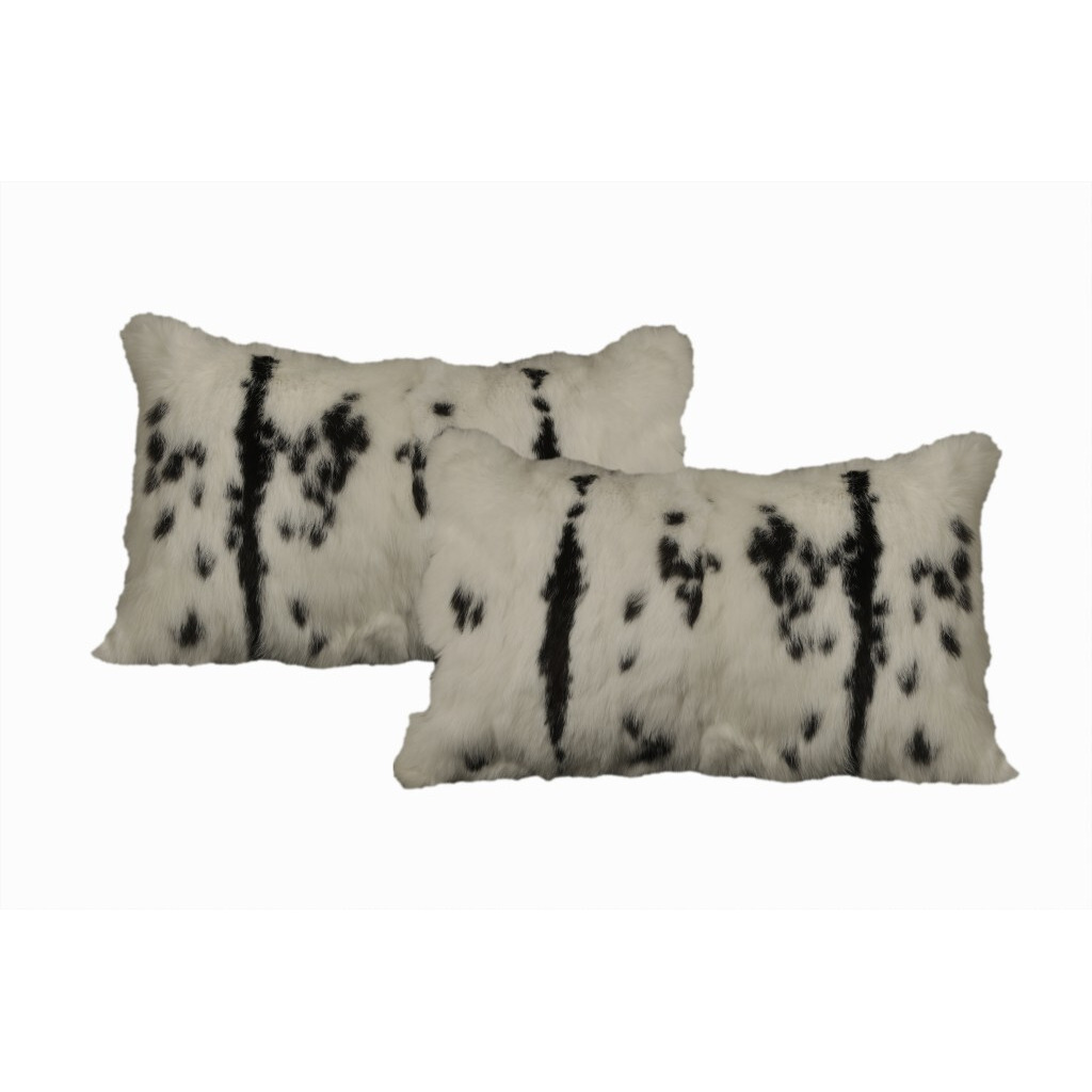 Set Of Two 12"" X 20"" Black And White Rabbit Zippered Natural Fur Animal Print Throw Pillows