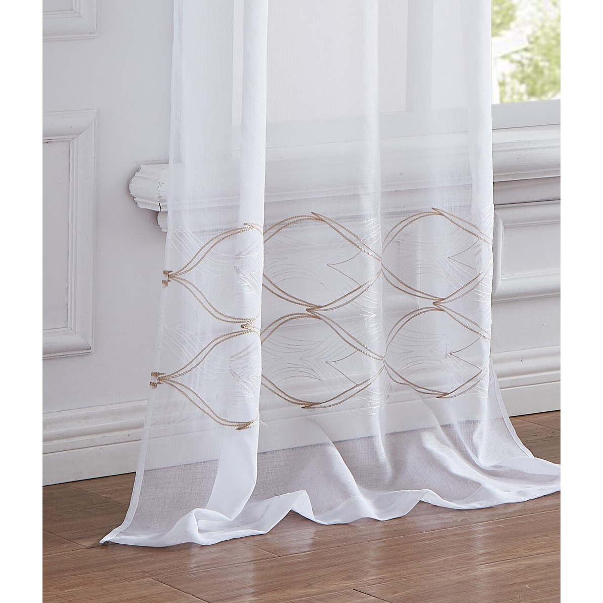 Set Of Two 84""  Gold Wave Embroidered Window Panels