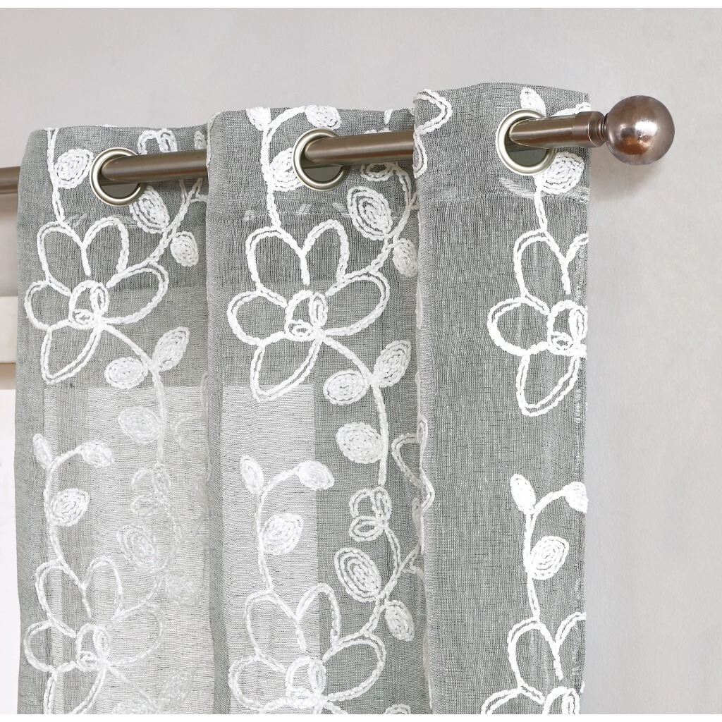 Set Of Two 84""  Silver Floral Embroidered Window Panels
