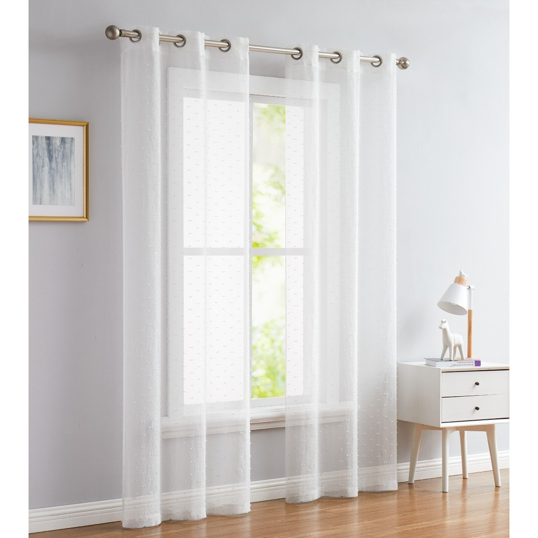 96 White Sprinkled Embellishment Window Curtain Panel