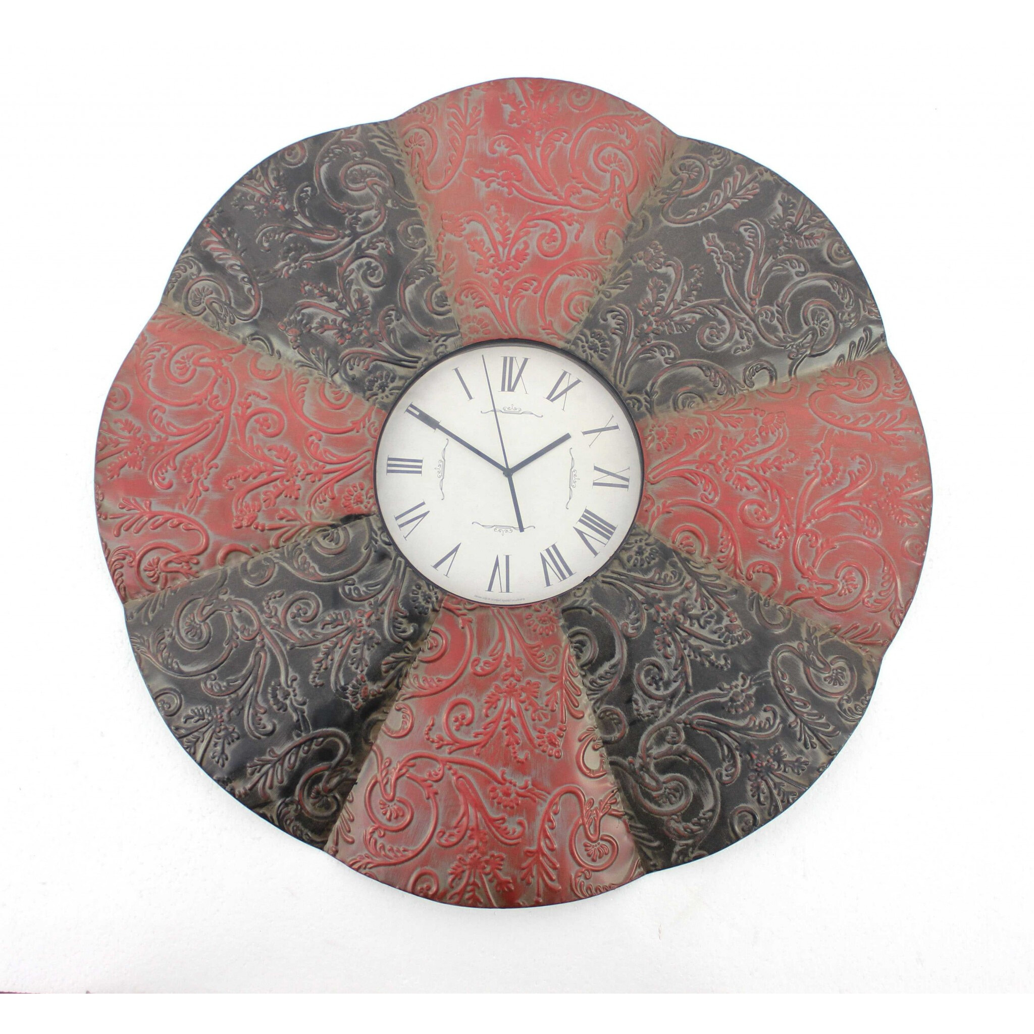 30 X 30 X 2 Black & Red Traditional Floral Metal - Wall Clock