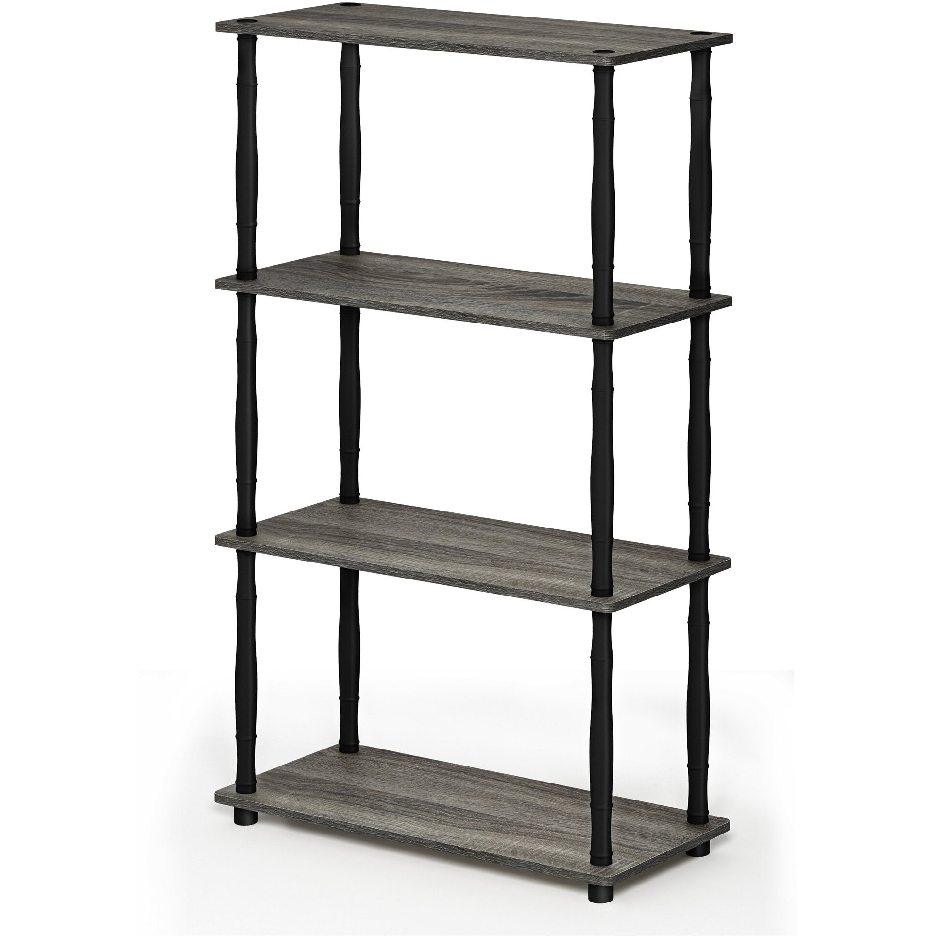 Furinno Turn-N-Tube 4-Tier Multipurpose Shelf Display Rack With Classic Tubes  French Oak Grey/Black  18034Gyw/Bk
