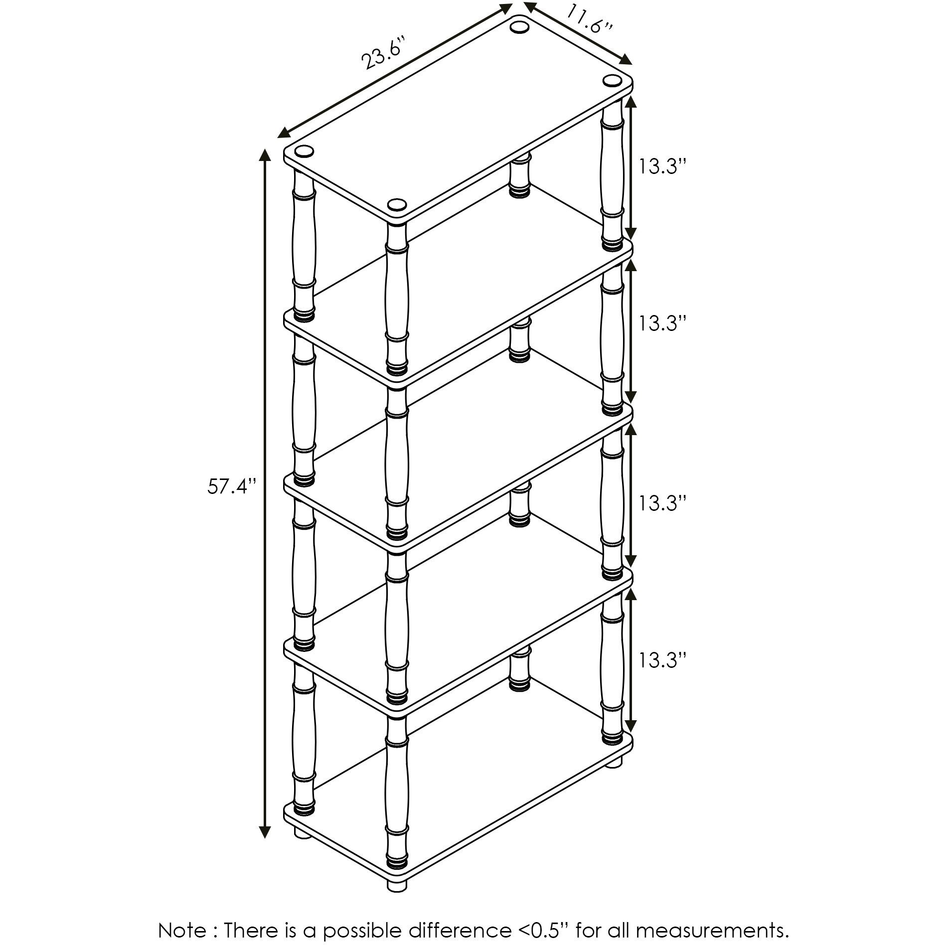 Furinno Turn-N-Tube 5-Tier Multipurpose Shelf Display Rack With Classic Tubes  Espresso/Black  18032Ex/Bk
