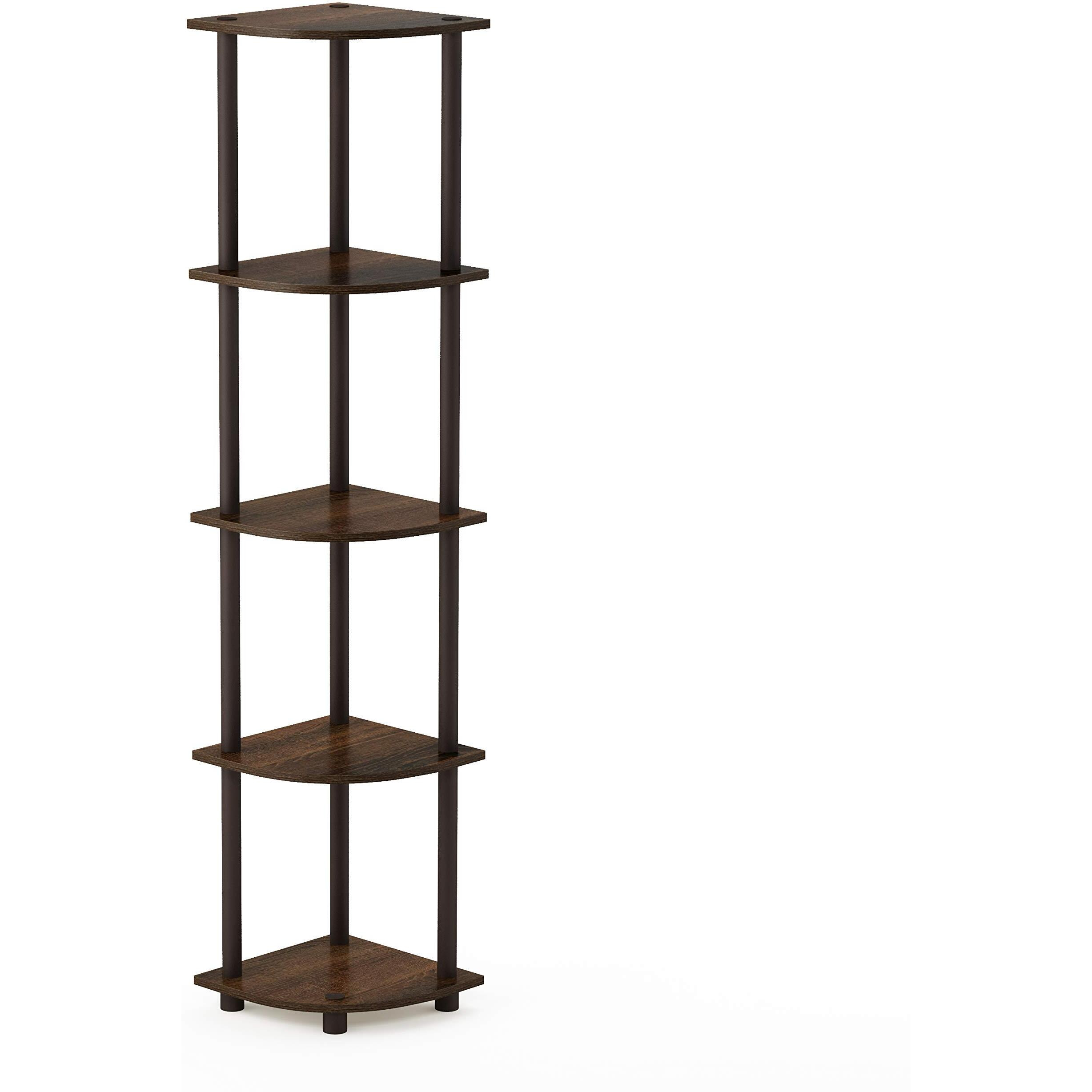Furinno 99811 Turn-N-Tube 5 Tier Corner Display Rack Multipurpose Shelving Unit  Walnut/Brown