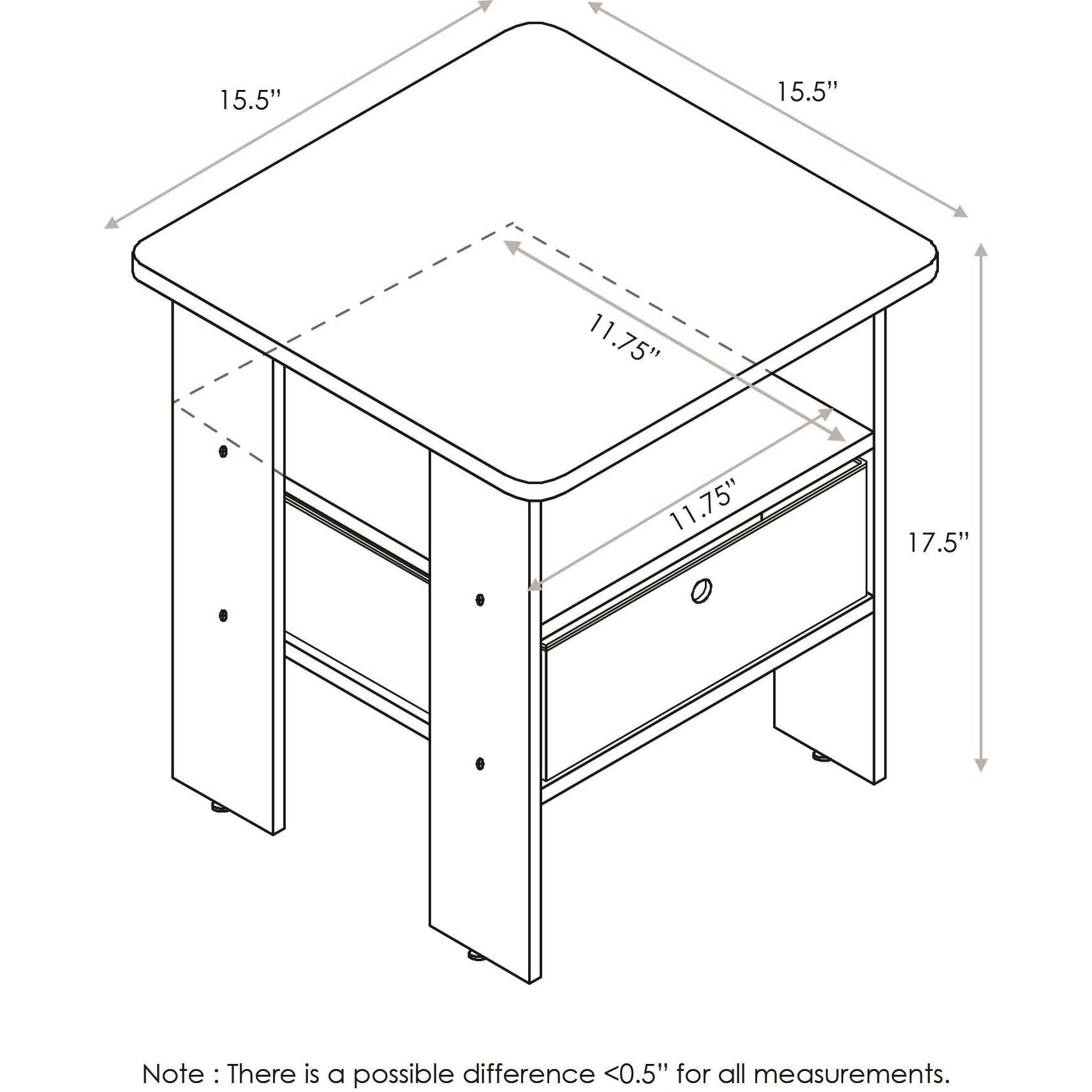 Furinno Andrey End Table Nightstand With Bin Drawer  Americano/Medium Brown  Set Of 2