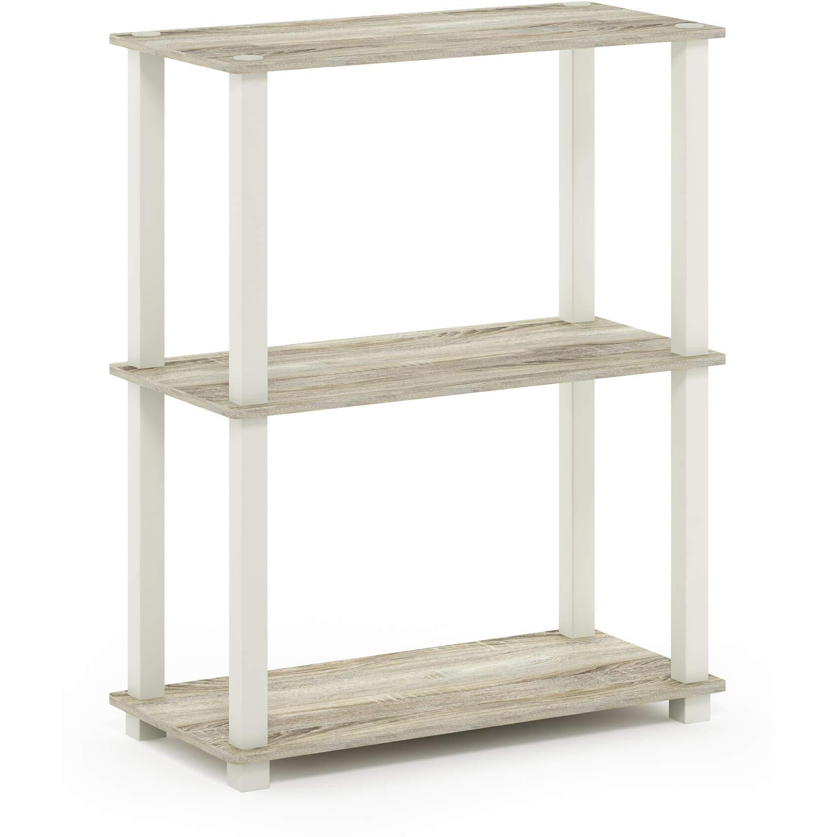 Furinno Turn-S-Tube 3-Tier Compact Multipurpose Shelf Display Rack With Square Tube  Sonoma Oak/White