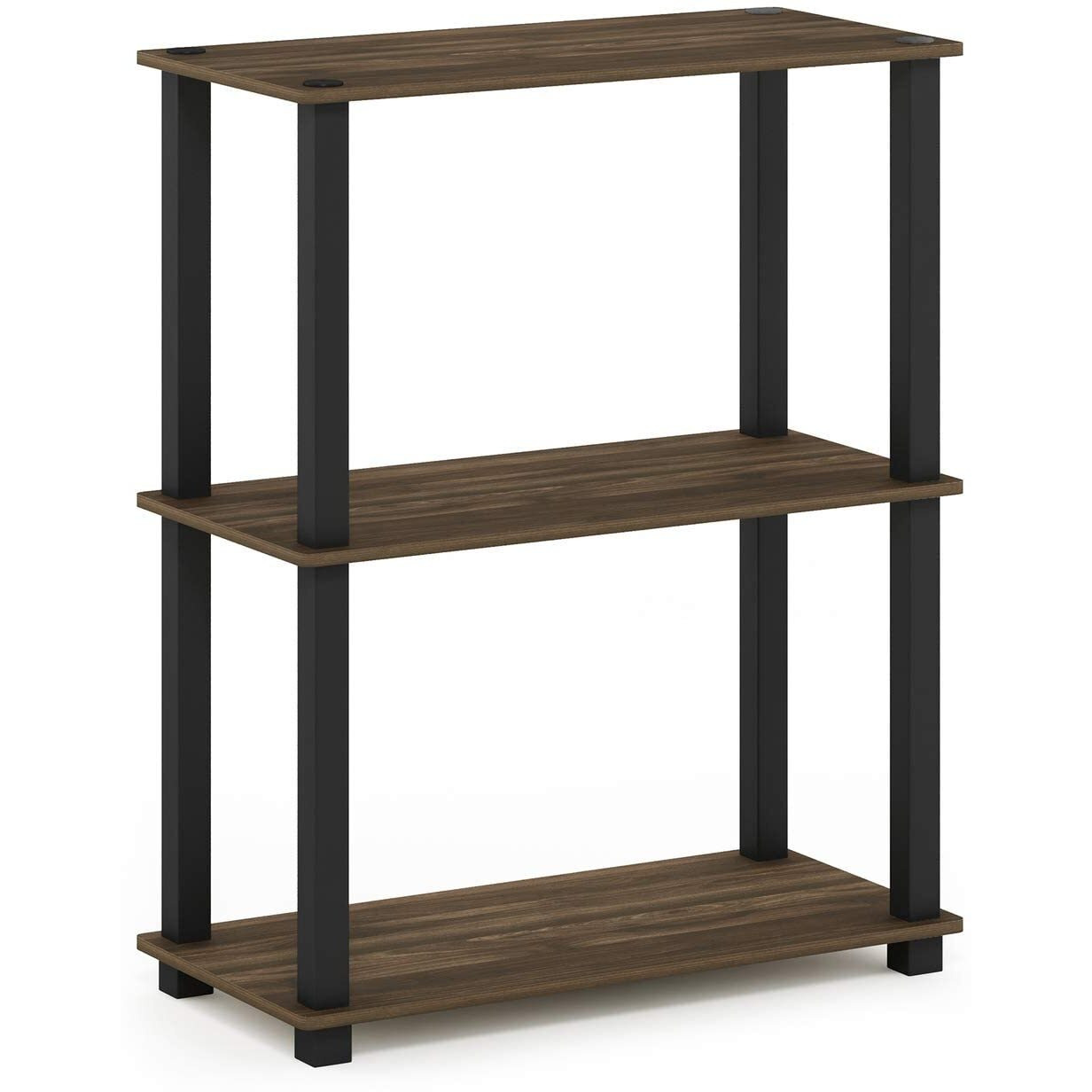 Furinno Turn-S-Tube 3-Tier Compact Multipurpose Shelf Display Rack With Square Tube  Columbia Walnut/Black