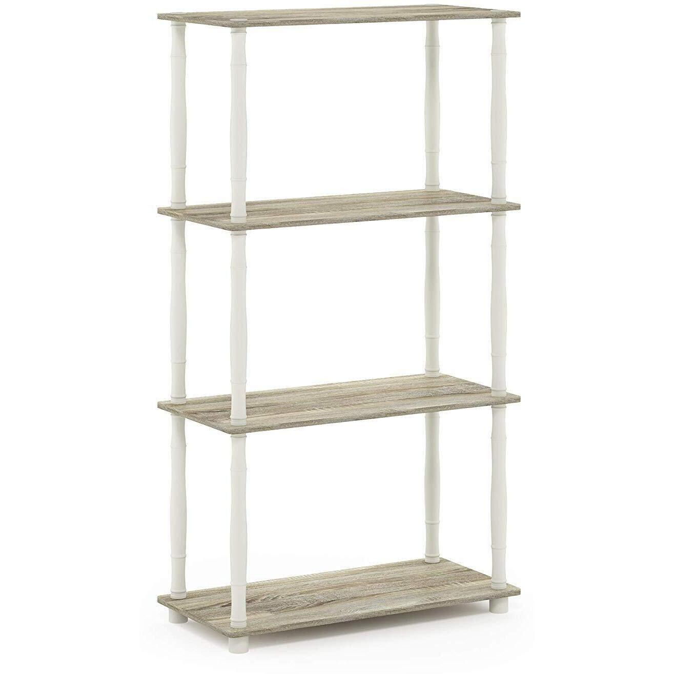 Furinno Turn-N-Tube 4-Tier Multipurpose Shelf Display Rack With Classic Tubes  Sonoma Oak/White