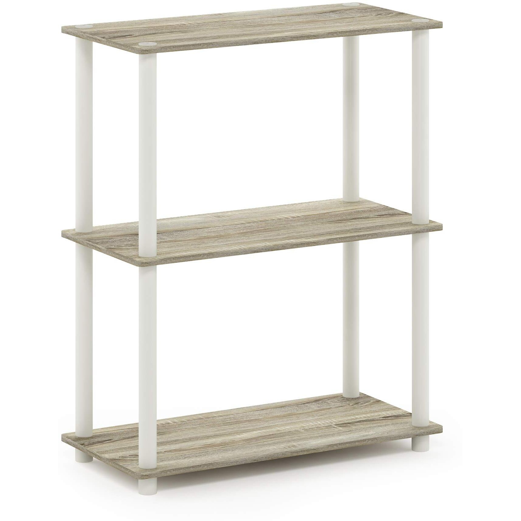Furinno Turn-N-Tube 3-Tier Compact Multipurpose Shelf Display Rack  Sonoma Oak/White