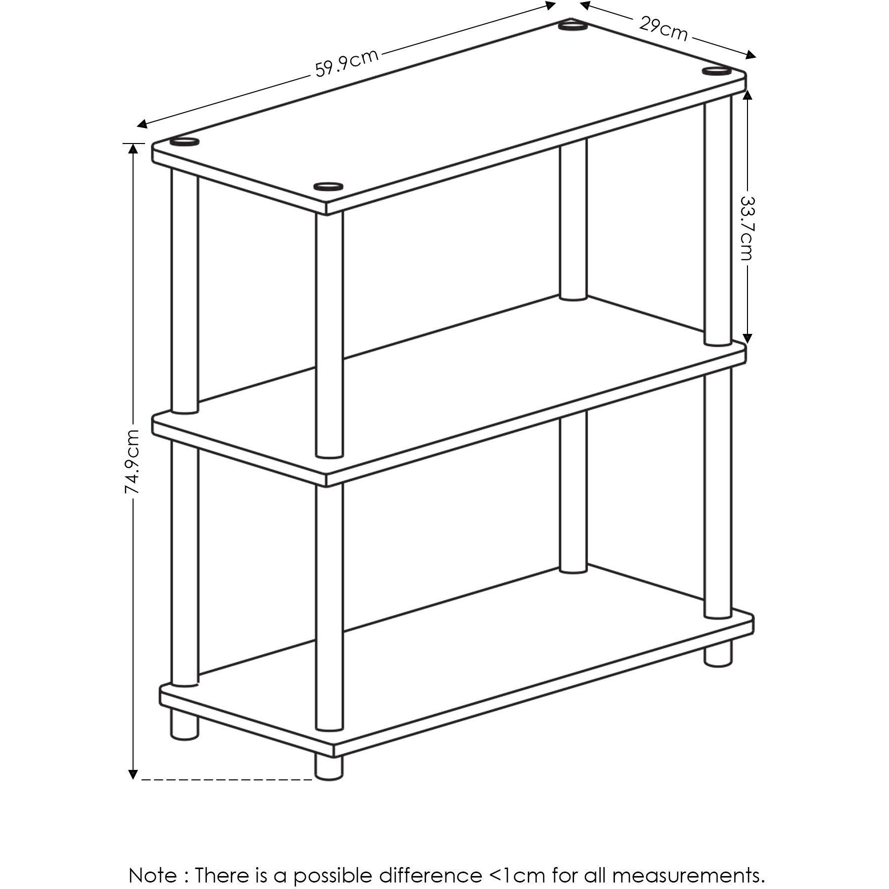 Furinno Turn-N-Tube 3-Tier Compact Multipurpose Shelf Display Rack  Sonoma Oak/White