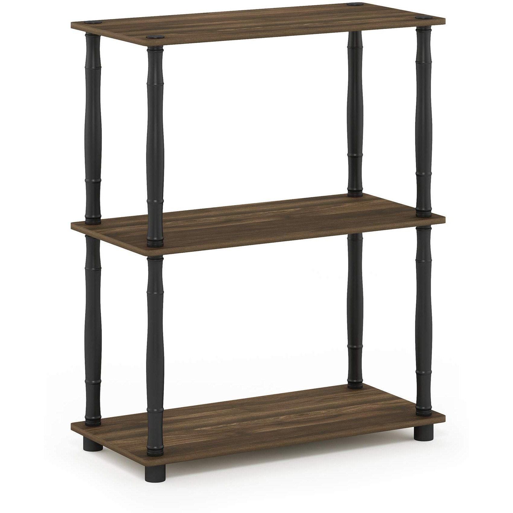 Furinno Turn-N-Tube 3-Tier Compact Multipurpose Shelf Display Rack With Classic Tube  Columbia Walnut/Black