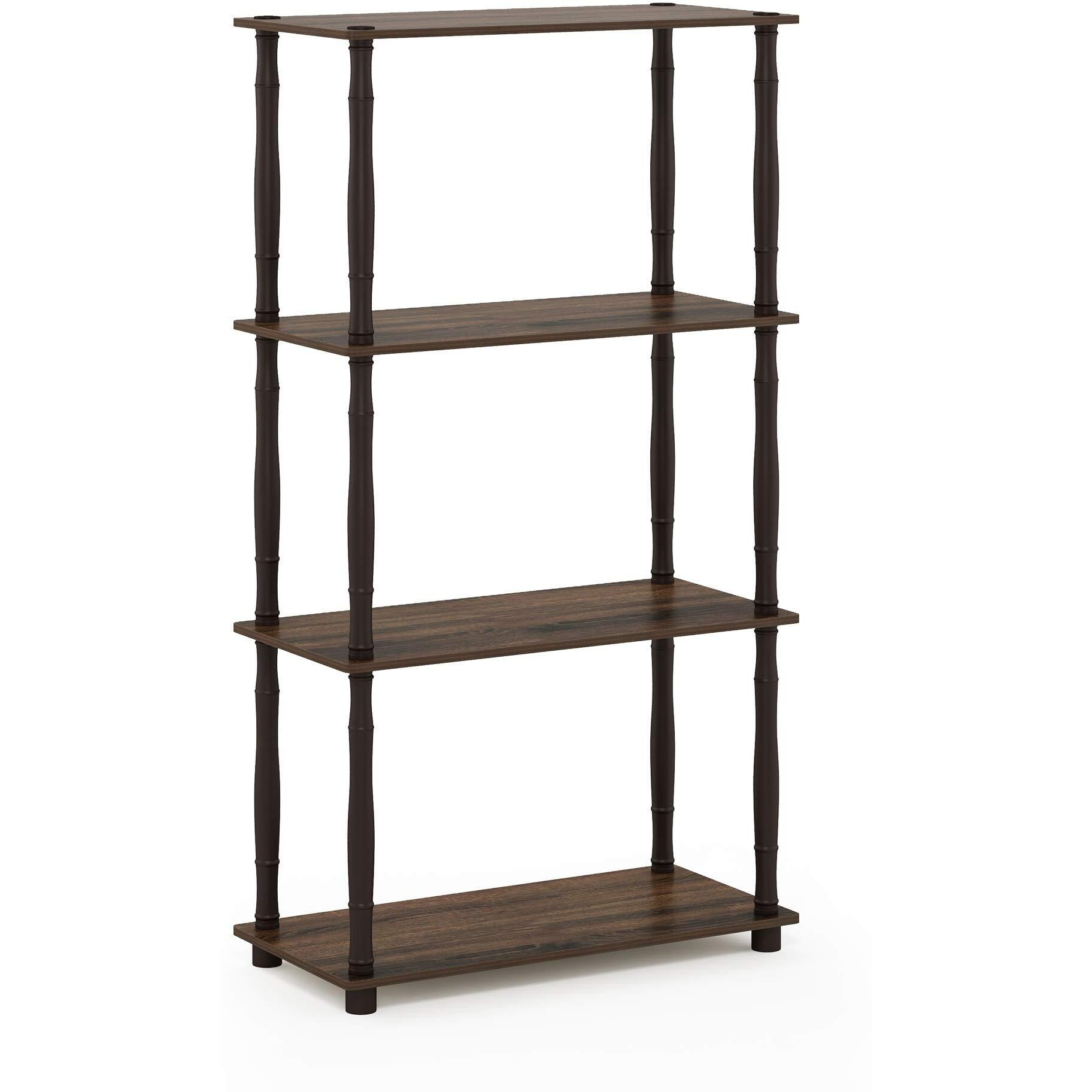 Furinno Turn-N-Tube 4-Tier Multipurpose Shelf Display Rack With Classic Tubes  Walnut/Brown