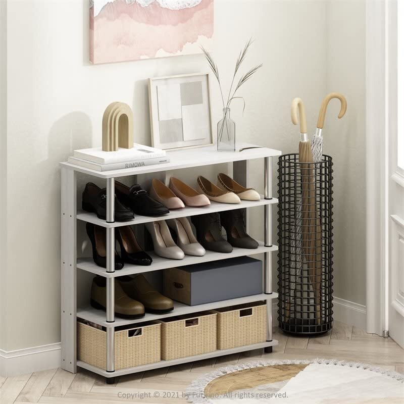 Furinno Turn-N-Tube 3-Tier Compact Multipurpose Shelf Display Rack With Classic Tube  Black/Grey