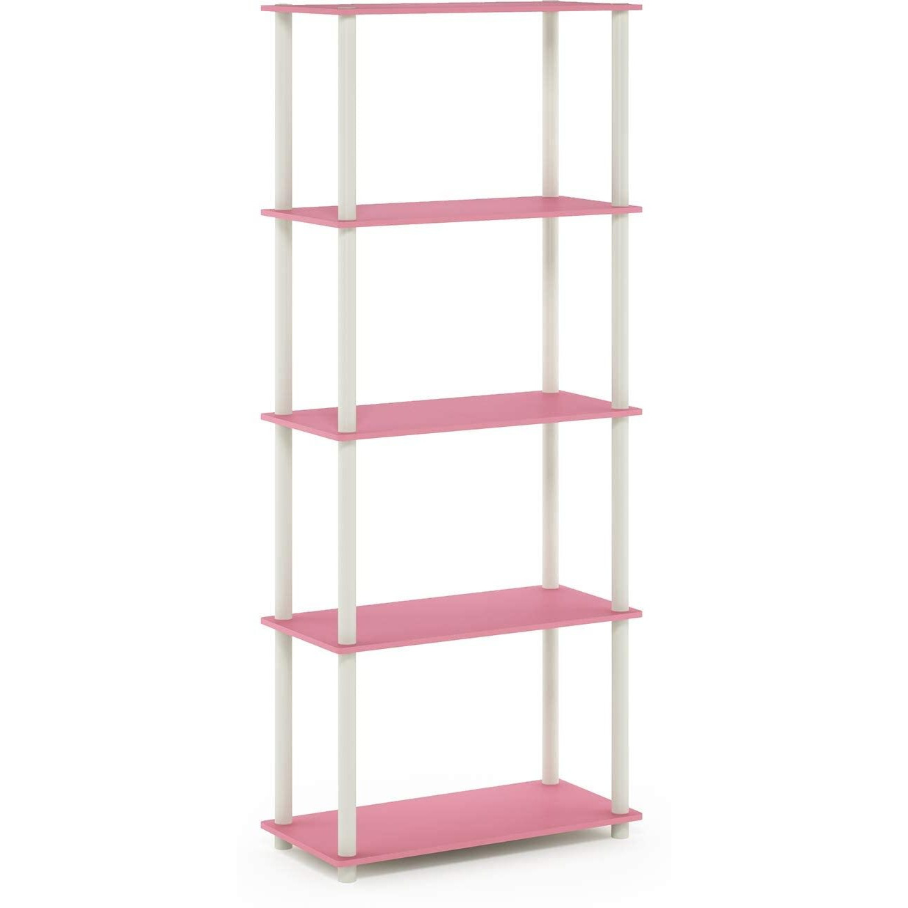 Furinno Turn-N-Tube 5-Tier Multipurpose Shelf Display Rack  Pink/White