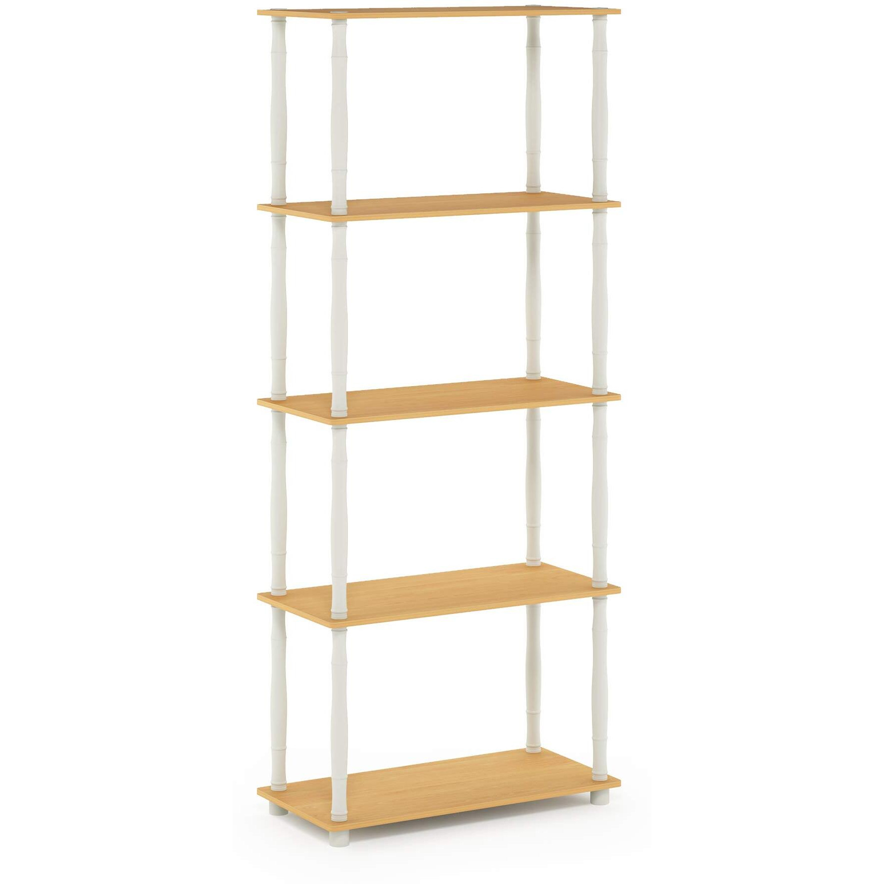 Furinno Turn-N-Tube 5-Tier Multipurpose Shelf Display Rack With Classic Tubes  Beech/White