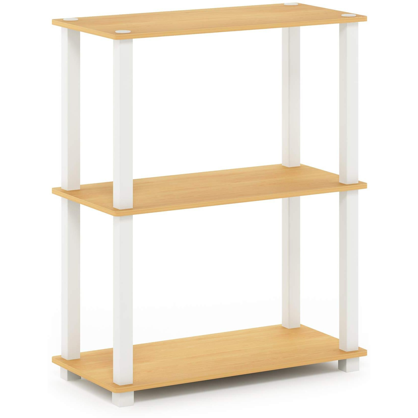 Furinno Turn-S-Tube 3-Tier Compact Multipurpose Shelf Display Rack With Square Tube  Beech/White