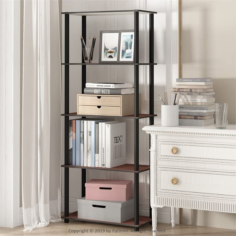 Furinno Turn-N-Tube 5-Tier Multipurpose Shelf Display Rack  Dark Cherry/Black