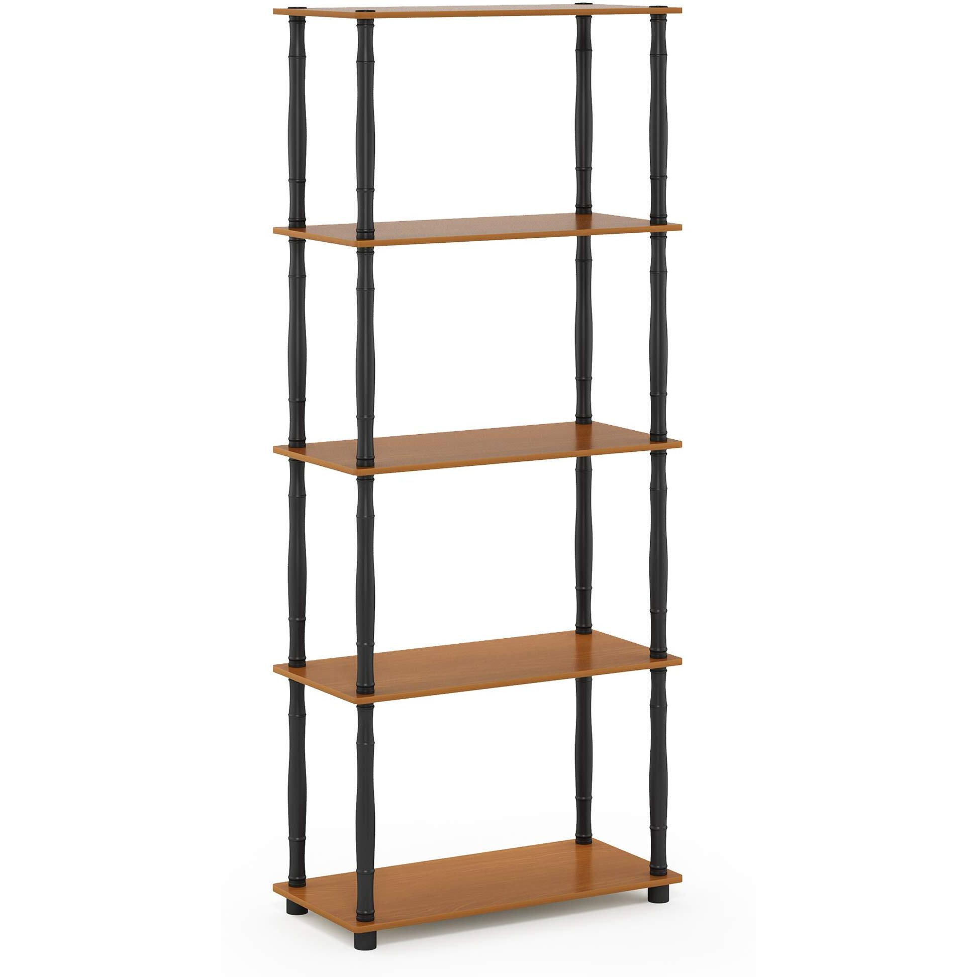 Furinno Turn-N-Tube 5-Tier Multipurpose Shelf Display Rack With Classic Tubes  Light Cherry/Black