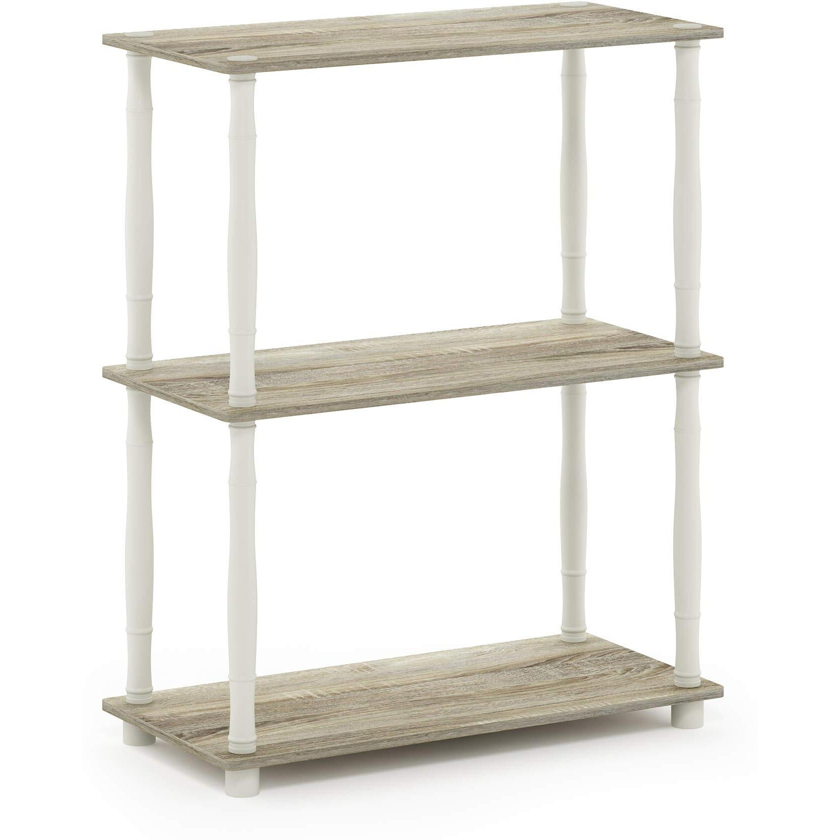 Furinno Turn-N-Tube 3-Tier Compact Multipurpose Shelf Display Rack With Classic Tube  Sonoma Oak/White