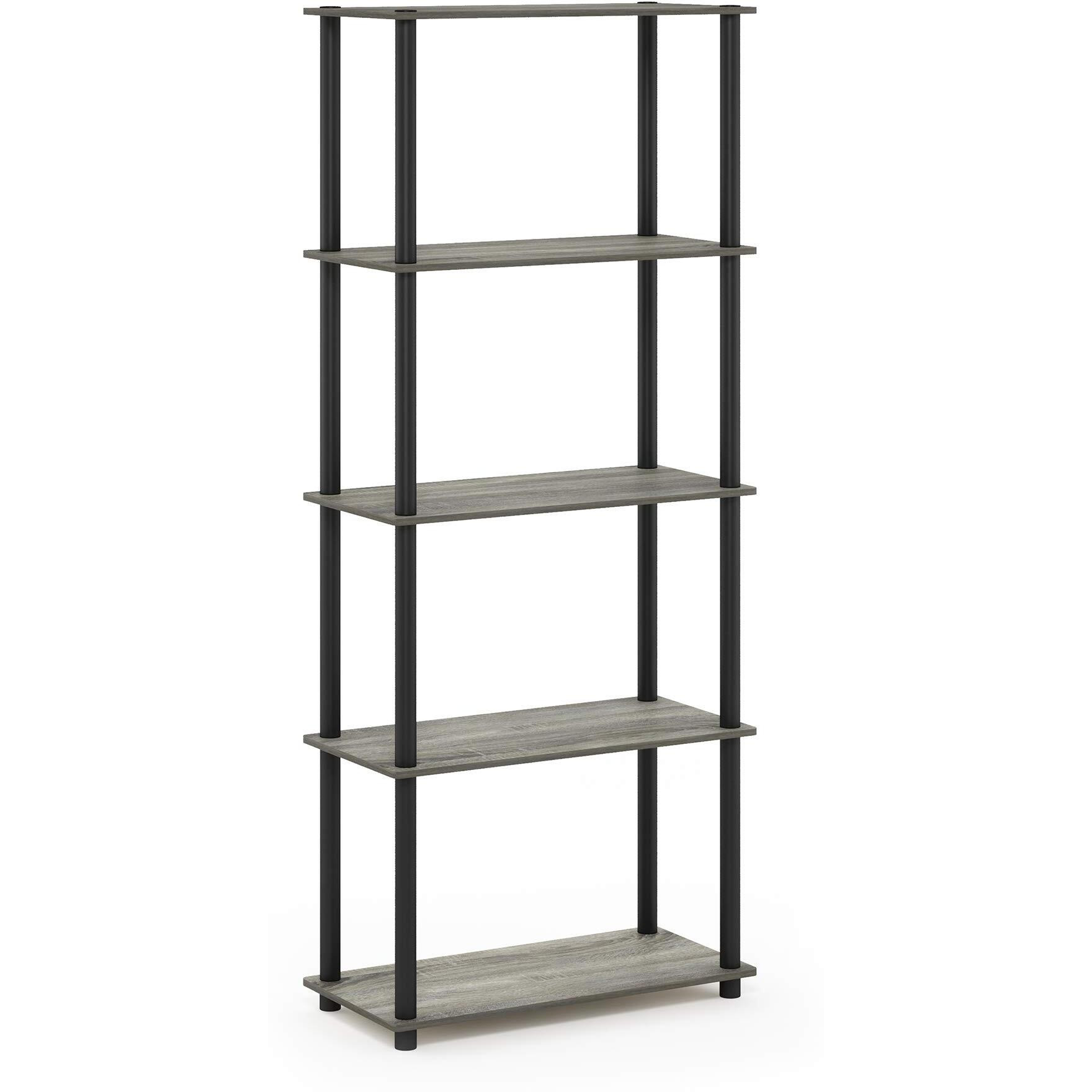 Furinno Turn-N-Tube 5-Tier Multipurpose Shelf Display Rack  French Oak Grey/Black