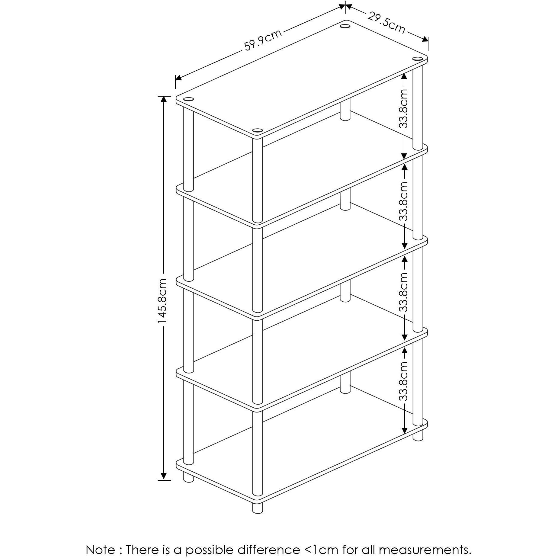 Furinno Turn-N-Tube 5-Tier Multipurpose Shelf Display Rack  French Oak Grey/Black