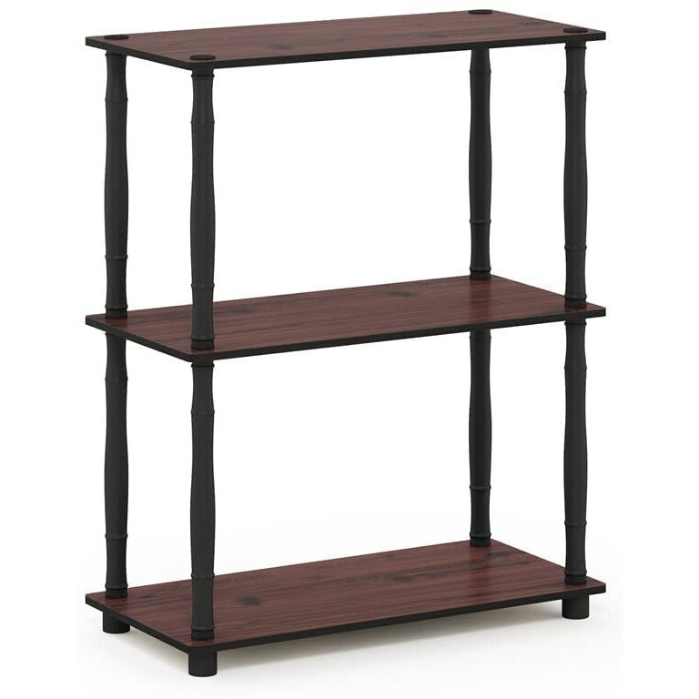 Furinno Turn-N-Tube 3-Tier Compact Multipurpose Shelf Display Rack With Classic Tube  Dark Cherry/Black