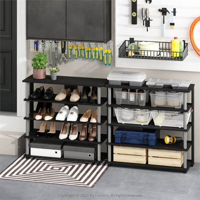 Furinno Turn-N-Tube 3-Tier Compact Multipurpose Shelf Display Rack With Classic Tube  Dark Cherry/Black