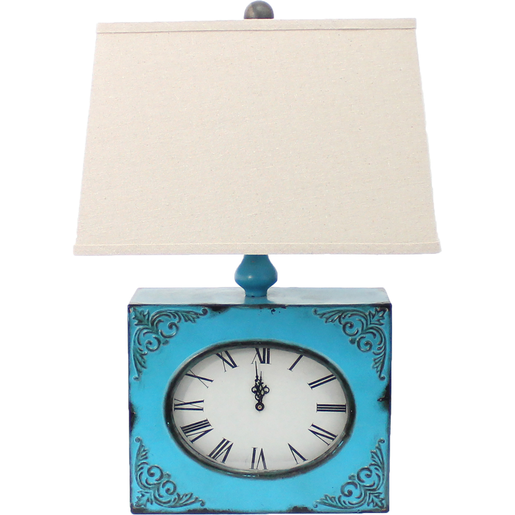 7 X 7 X 22 Blue Vintage Metal Clock Base - Table Lamp