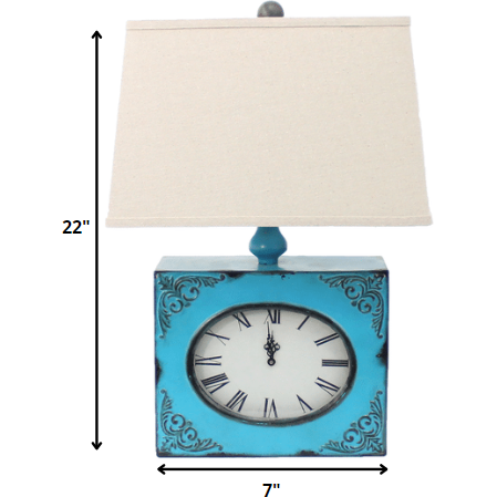 7 X 7 X 22 Blue Vintage Metal Clock Base - Table Lamp