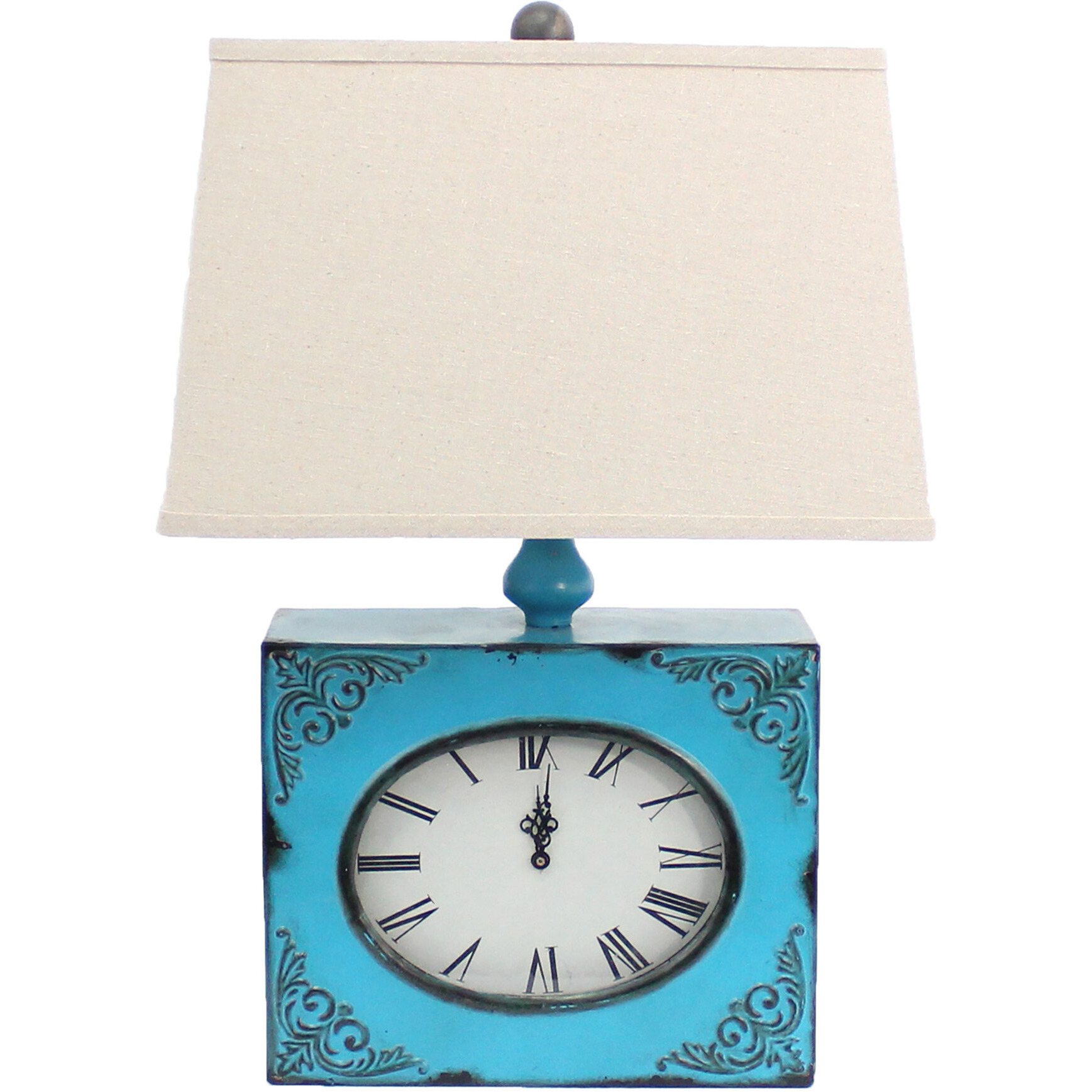 7 X 7 X 22 Blue Vintage Metal Clock Base - Table Lamp