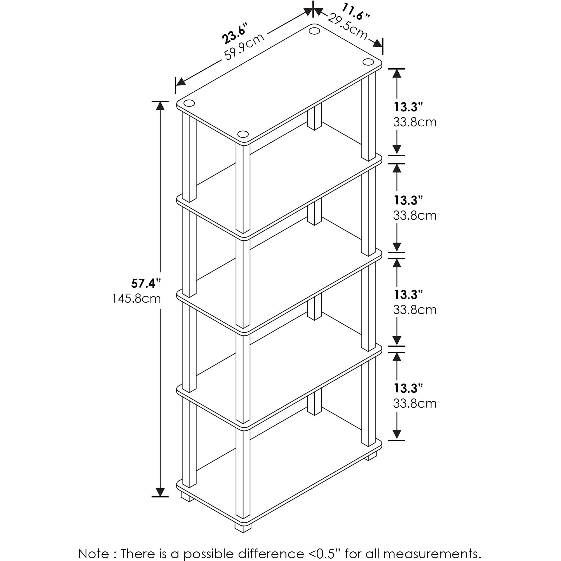 Furinno Turn-S-Tube 5-Tier Multipurpose Shelf Display Rack With Square Tubes  Americano/Black