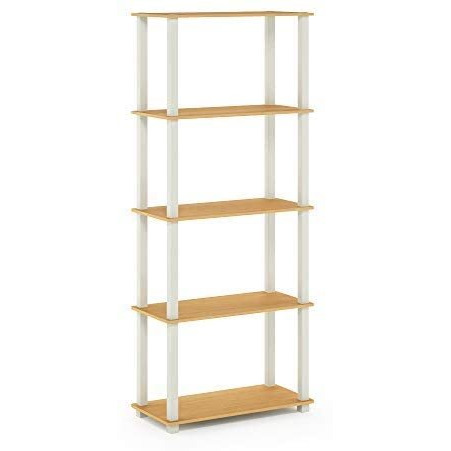 Furinno Turn-S-Tube 5-Tier Multipurpose Shelf Display Rack With Square Tubes  Beech/White