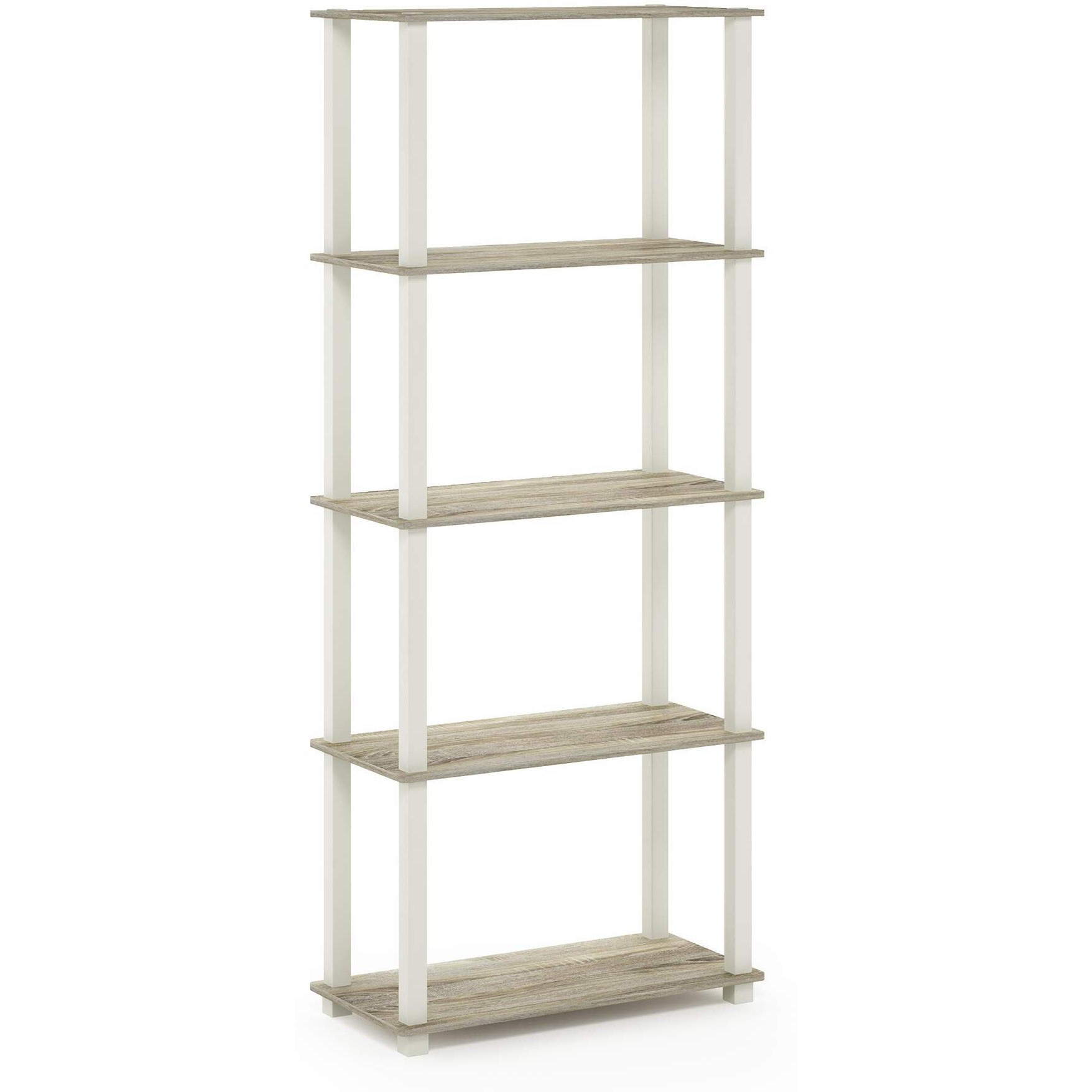 Furinno Turn-S-Tube 5-Tier Multipurpose Shelf Display Rack With Square Tubes  Sonoma Oak/White