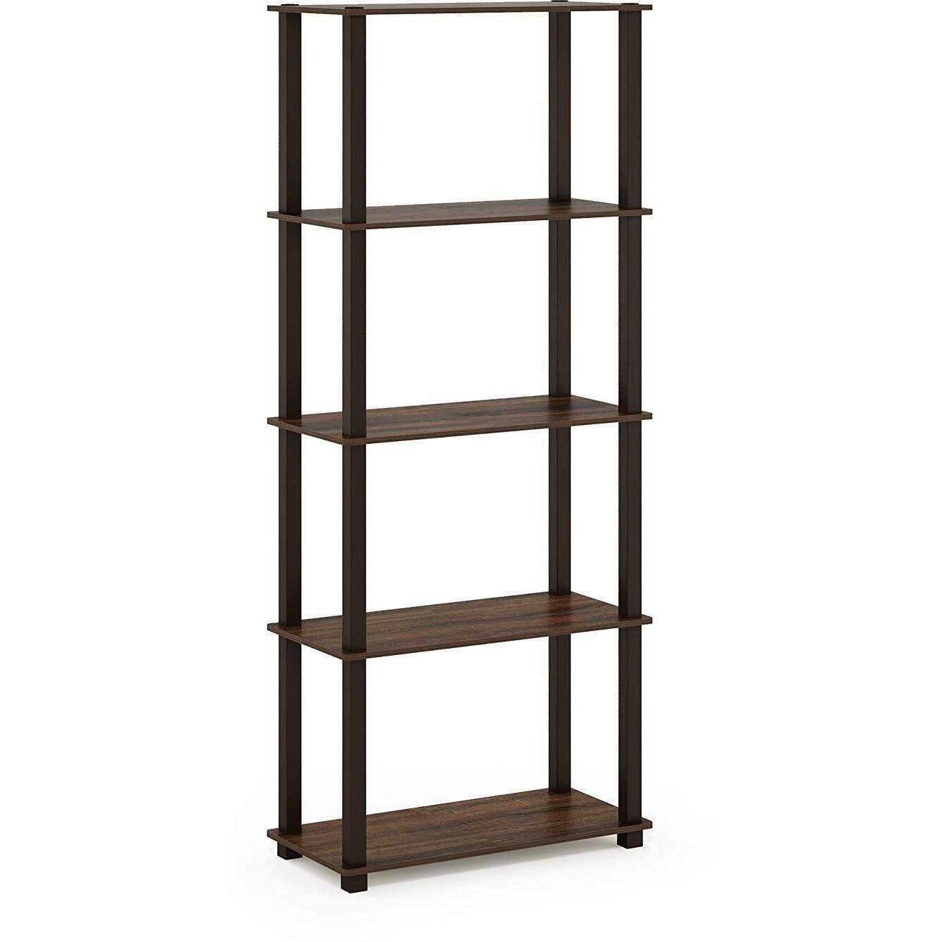 Furinno Turn-S-Tube 5-Tier Multipurpose Shelf Display Rack With Square Tubes  Walnut/Brown
