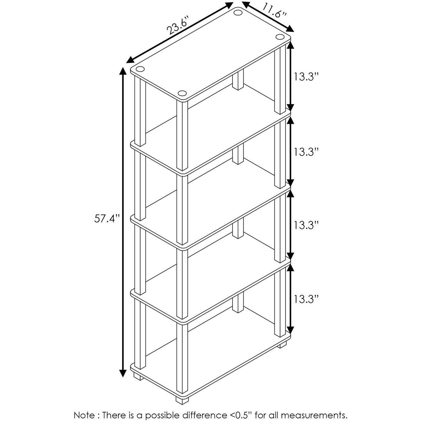 Furinno Turn-S-Tube 5-Tier Multipurpose Shelf Display Rack With Square Tubes  Walnut/Brown