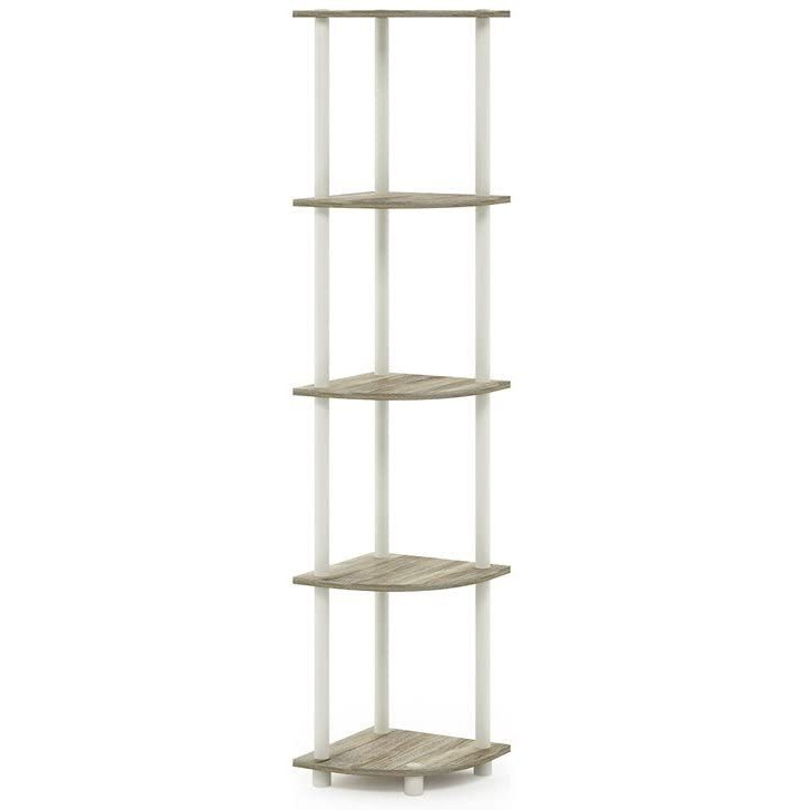 Furinno 99811 Turn-N-Tube 5 Tier Corner Display Rack Multipurpose Shelving Unit  Sonoma Oak/White