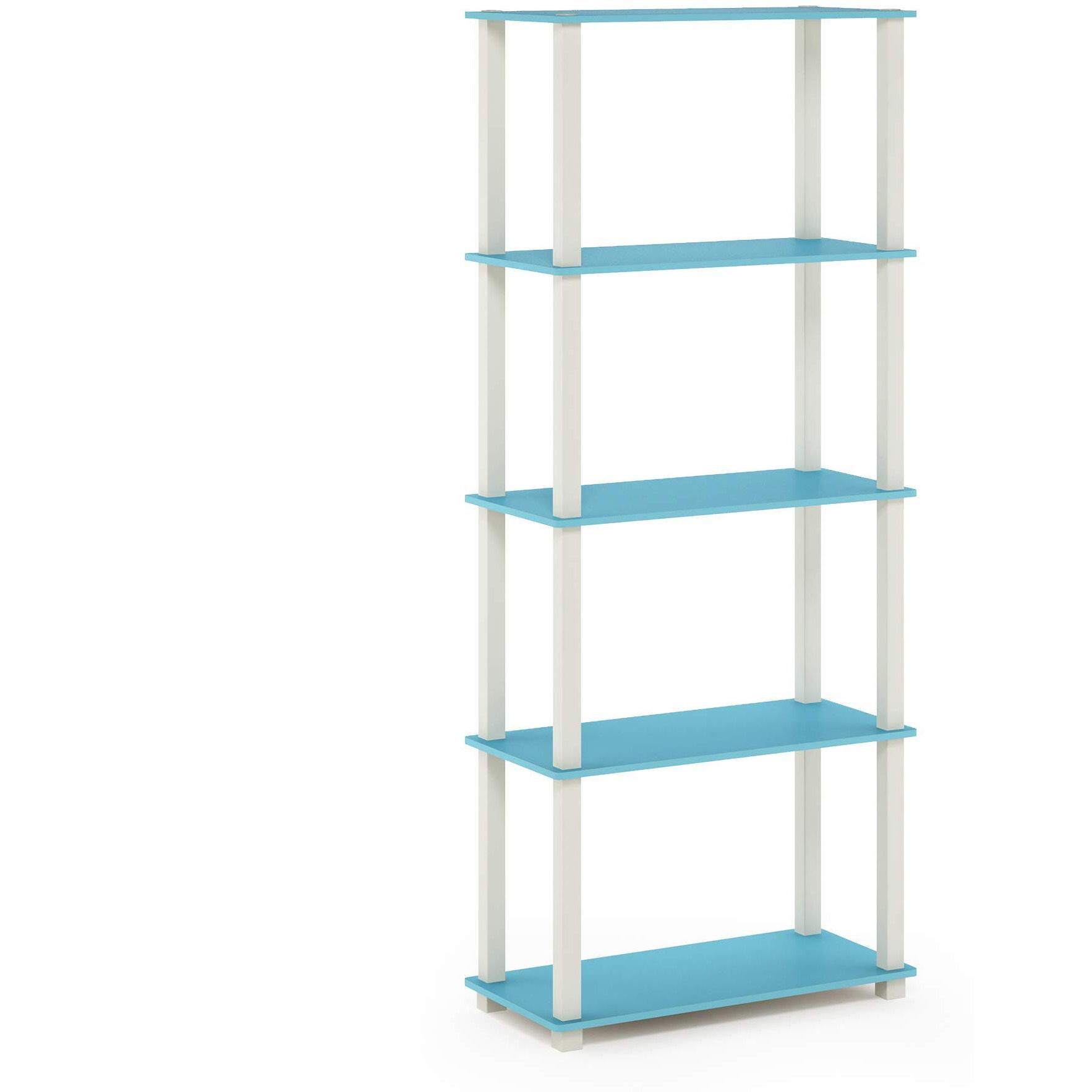 Furinno Turn-S-Tube 5-Tier Multipurpose Shelf Display Rack With Square Tubes  Light Blue/White