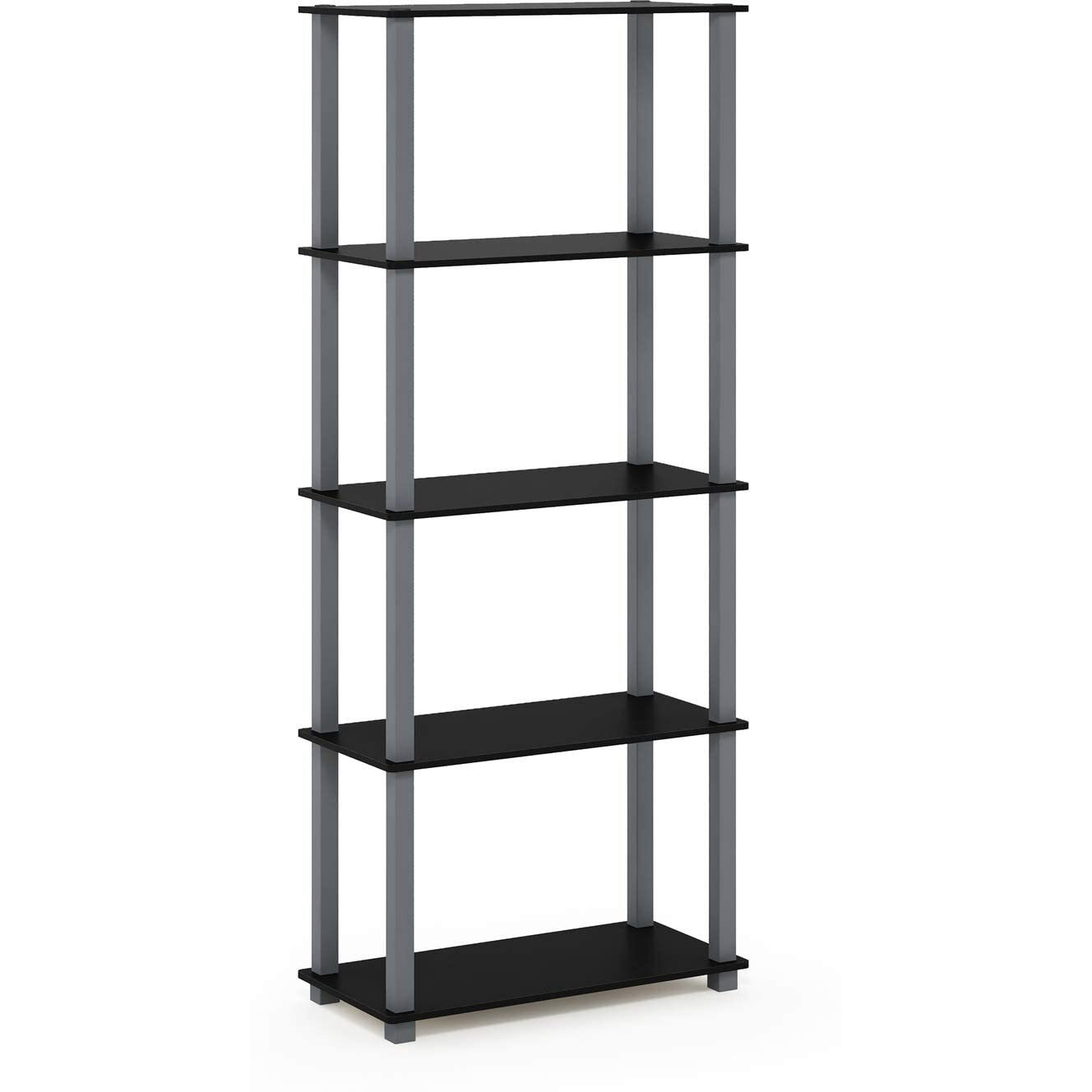 Furinno Turn-S-Tube 5-Tier Multipurpose Shelf Display Rack With Square Tubes  Black/Grey