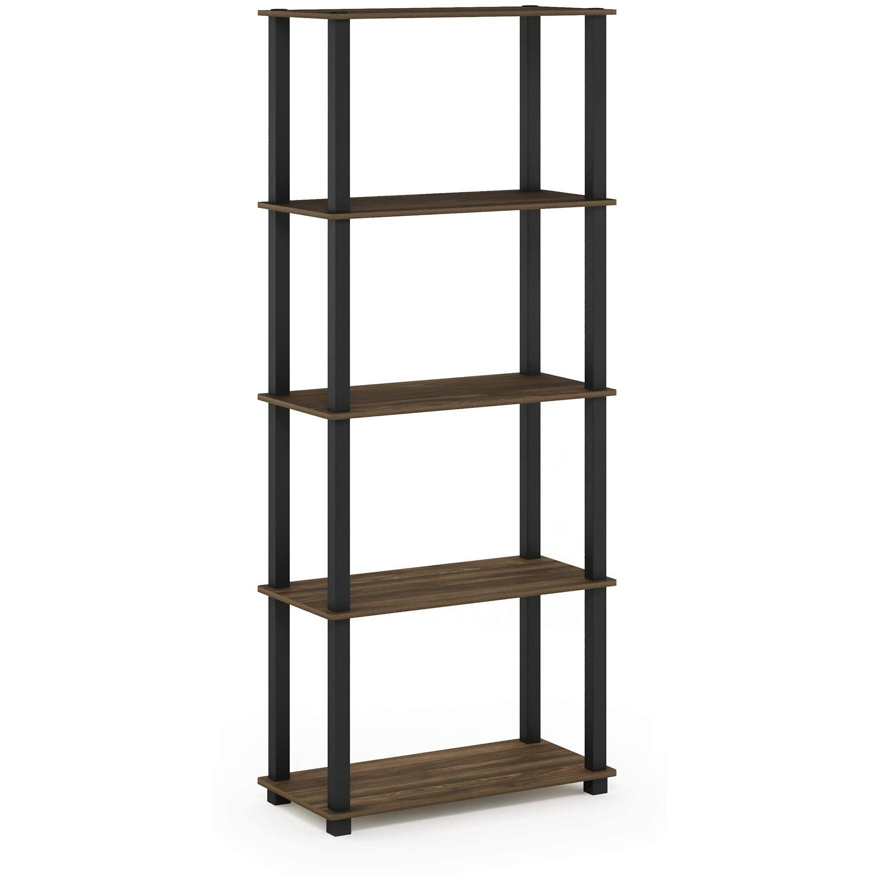 Furinno Turn-S-Tube 5-Tier Multipurpose Shelf Display Rack With Square Tubes  Columbia Walnut/Black