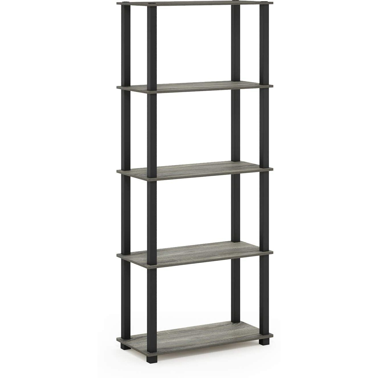 Furinno Turn-S-Tube 5-Tier Multipurpose Shelf Display Rack With Square Tubes  French Oak Grey/Black