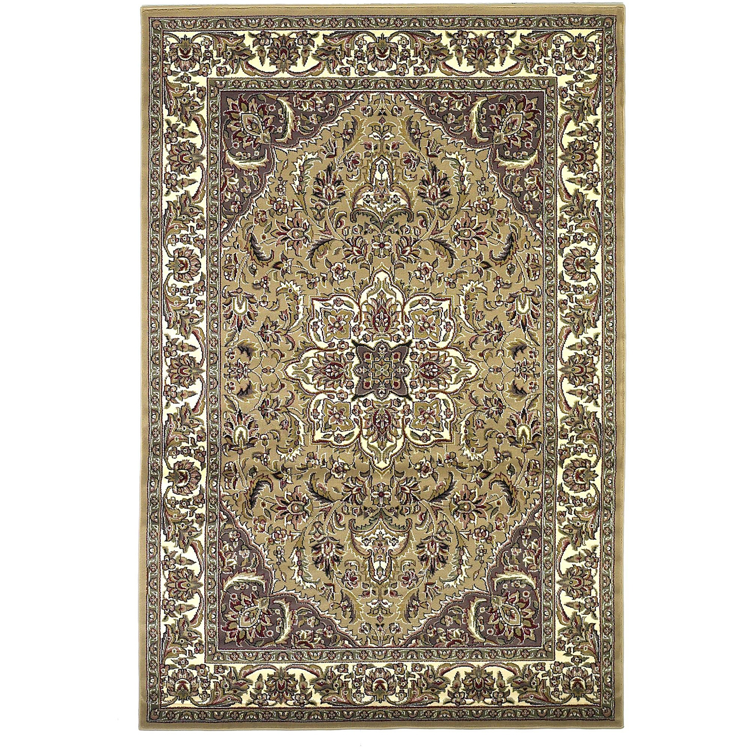 Beige And Ivory Octagon Medallion Area Rug