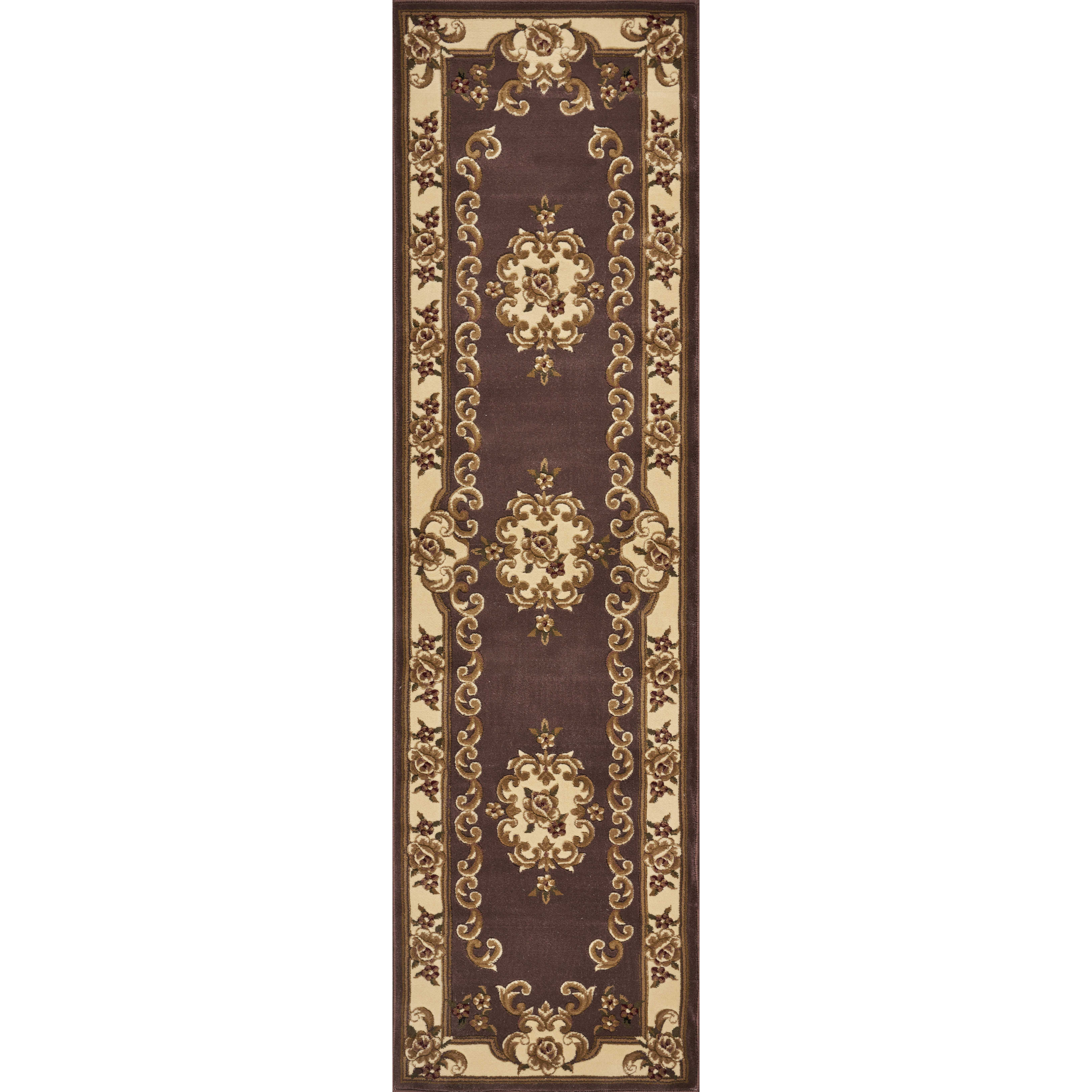 2' X 8' Plum Or Ivory Medallion Runner Rug